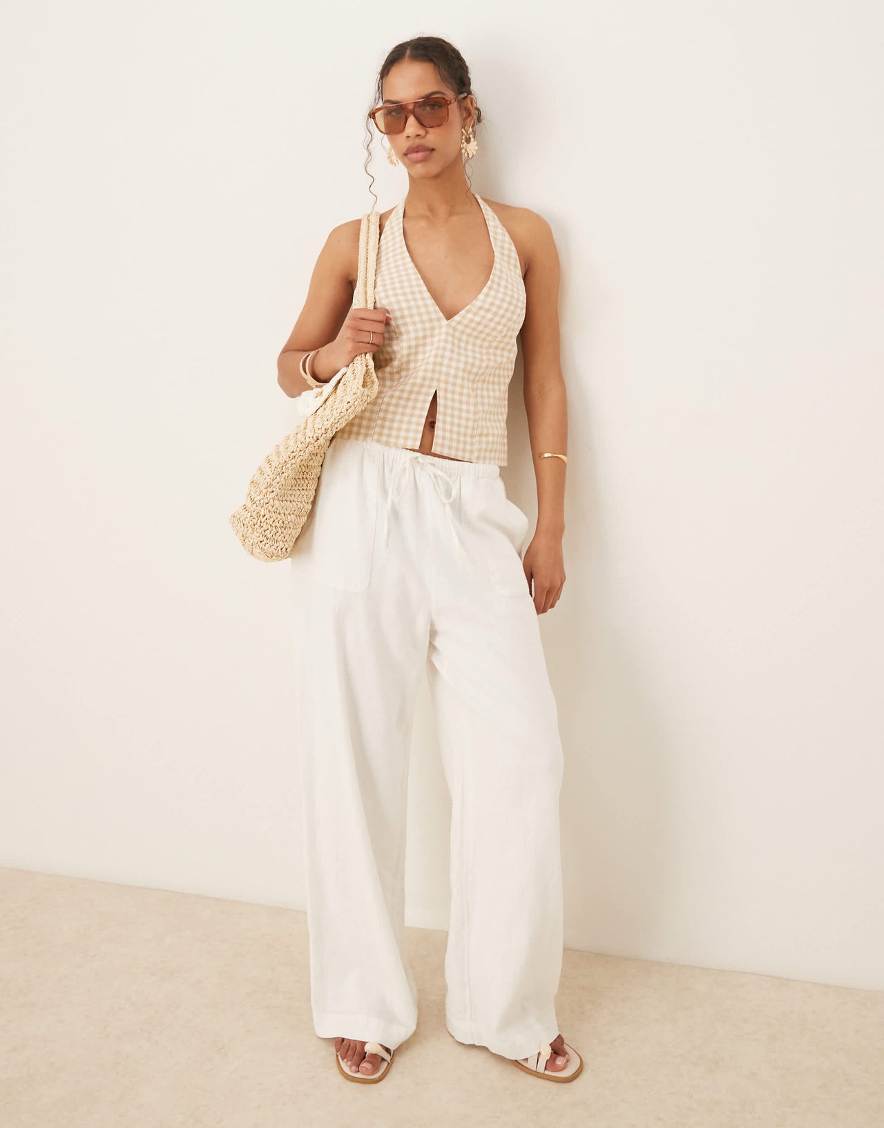 Abercrombie & Fitch tailored halter neck top in beige