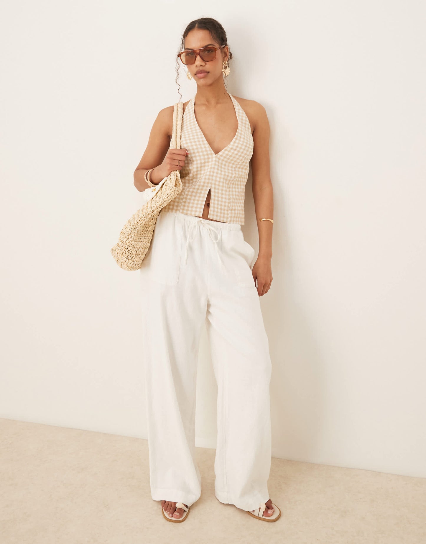 Abercrombie & Fitch tailored halter neck top in beige