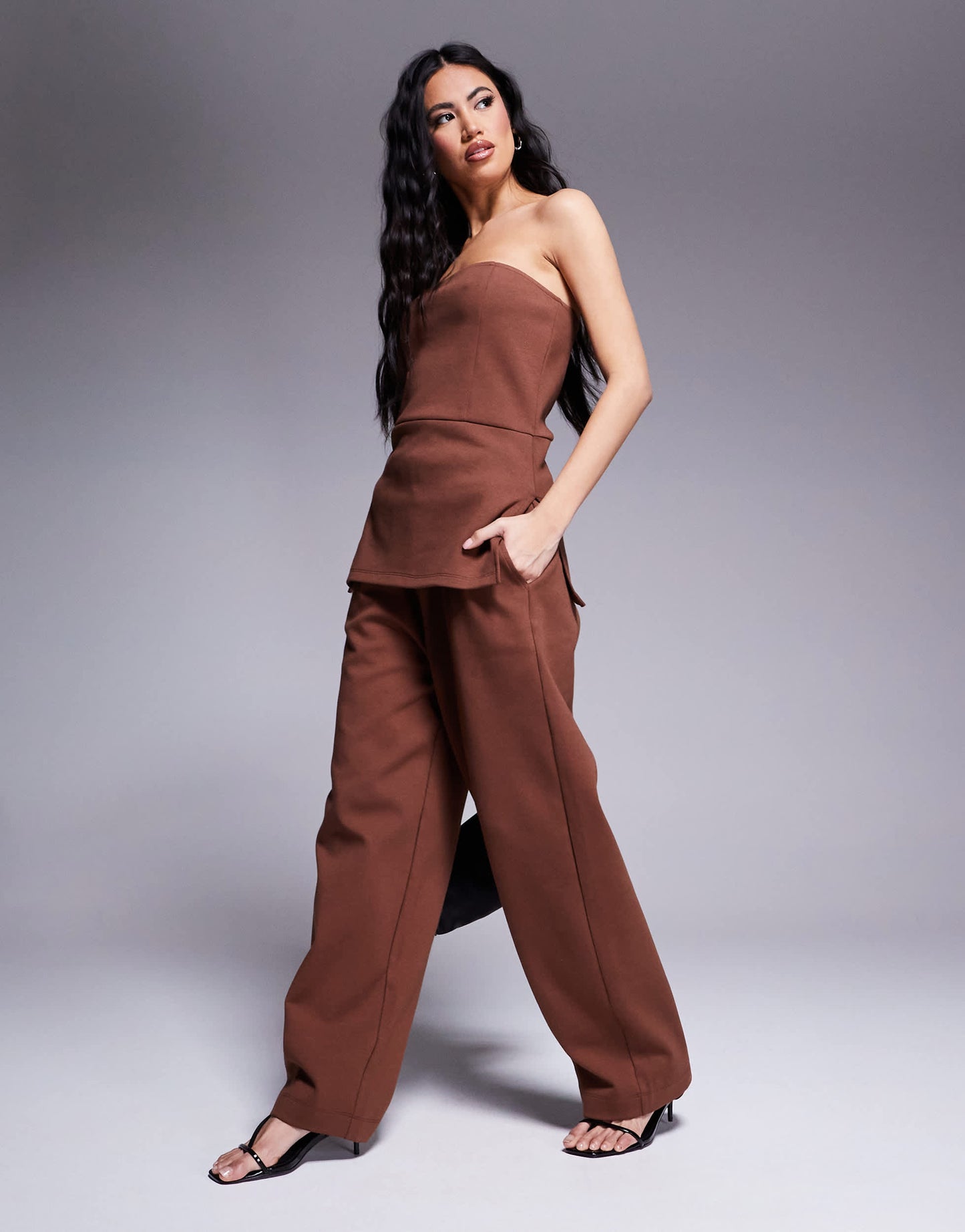 ASOS DESIGN structured interlock trouser co ord in brown