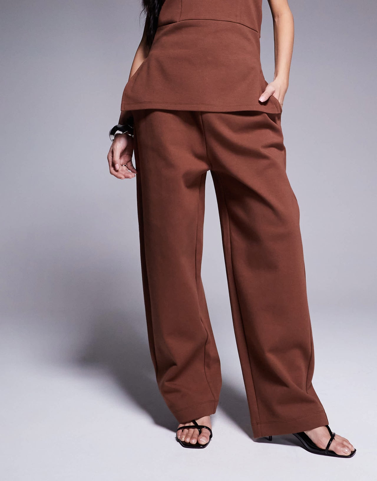 ASOS DESIGN structured interlock trouser co ord in brown