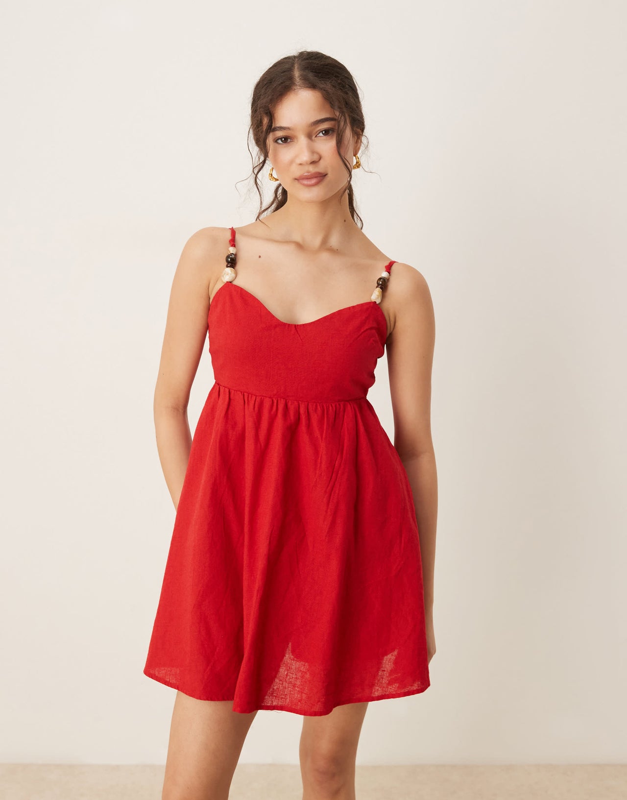 Abercrombie & Fitch spaghetti strap sweetheart neckline babydoll mini dress in red