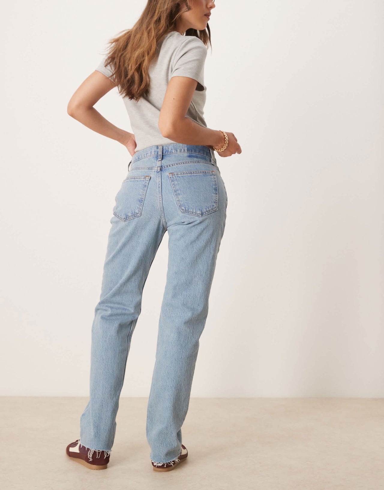 Abercrombie & Fitch ultra high rise raw hem ankle straight jeans in medium wash