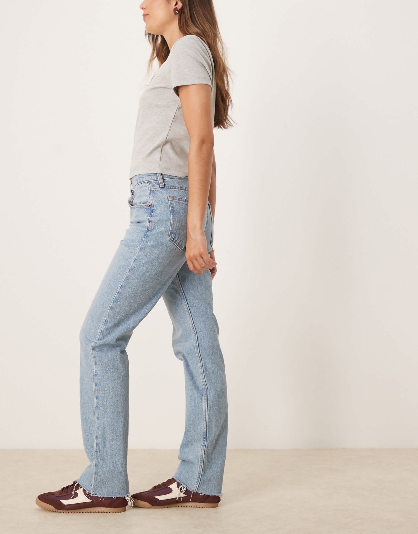 Abercrombie & Fitch ultra high rise raw hem ankle straight jeans in medium wash