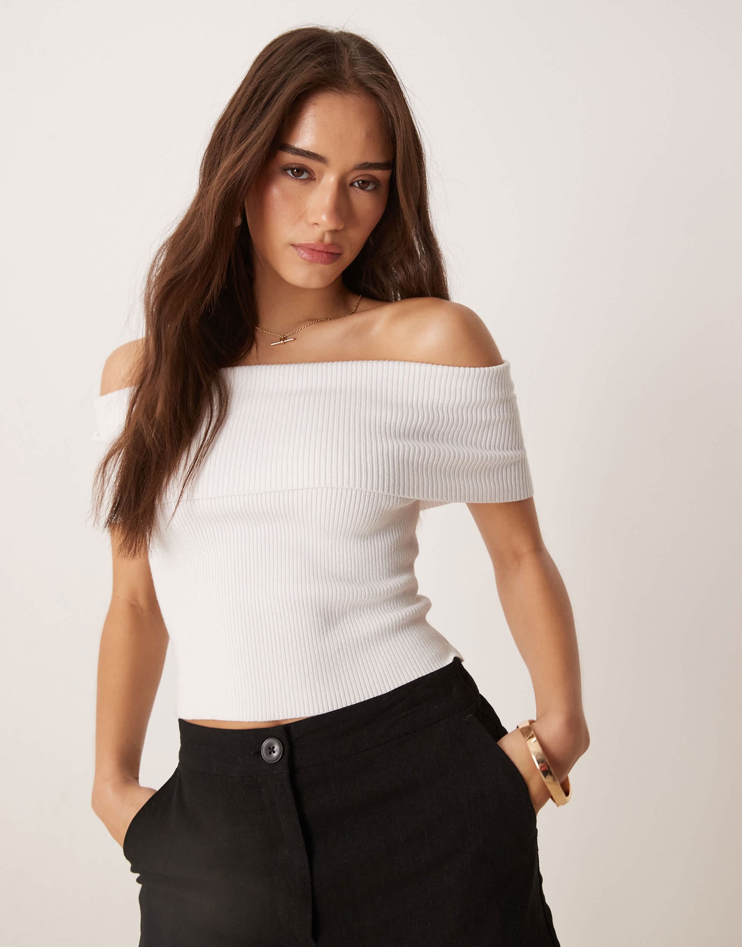 Abercrombie & Fitch off the shoulder foldover top in white