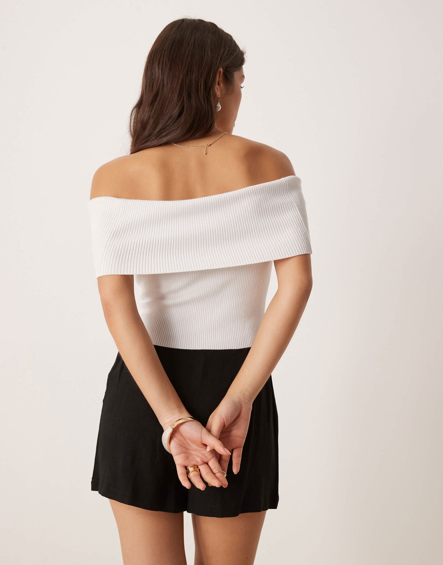 Abercrombie & Fitch off the shoulder foldover top in white