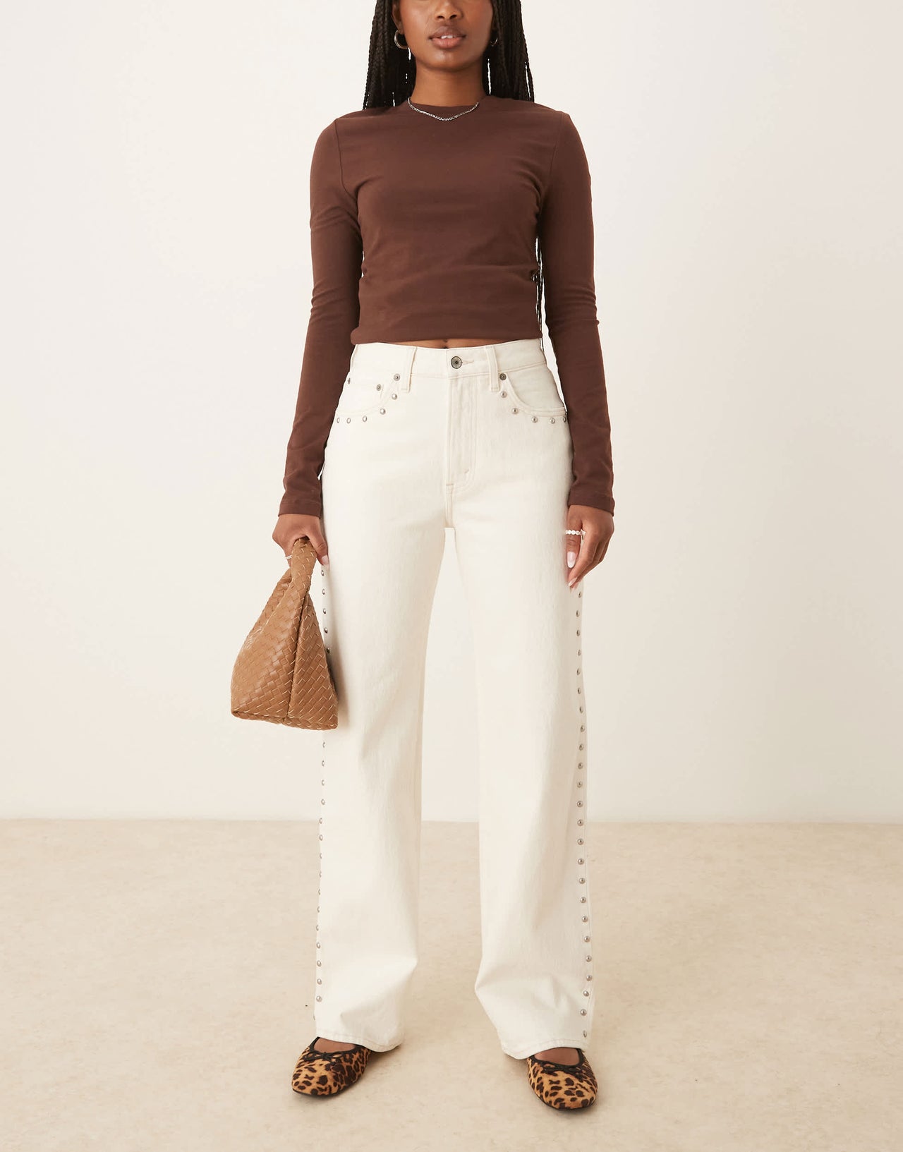 Abercrombie & Fitch curve love high rise 90's relaxed studded jeans in ecru