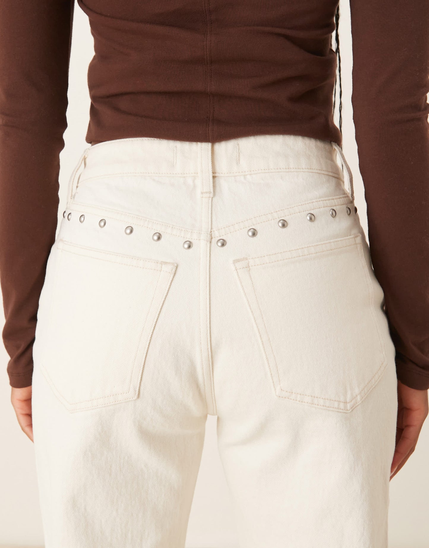 Abercrombie & Fitch curve love high rise 90's relaxed studded jeans in ecru