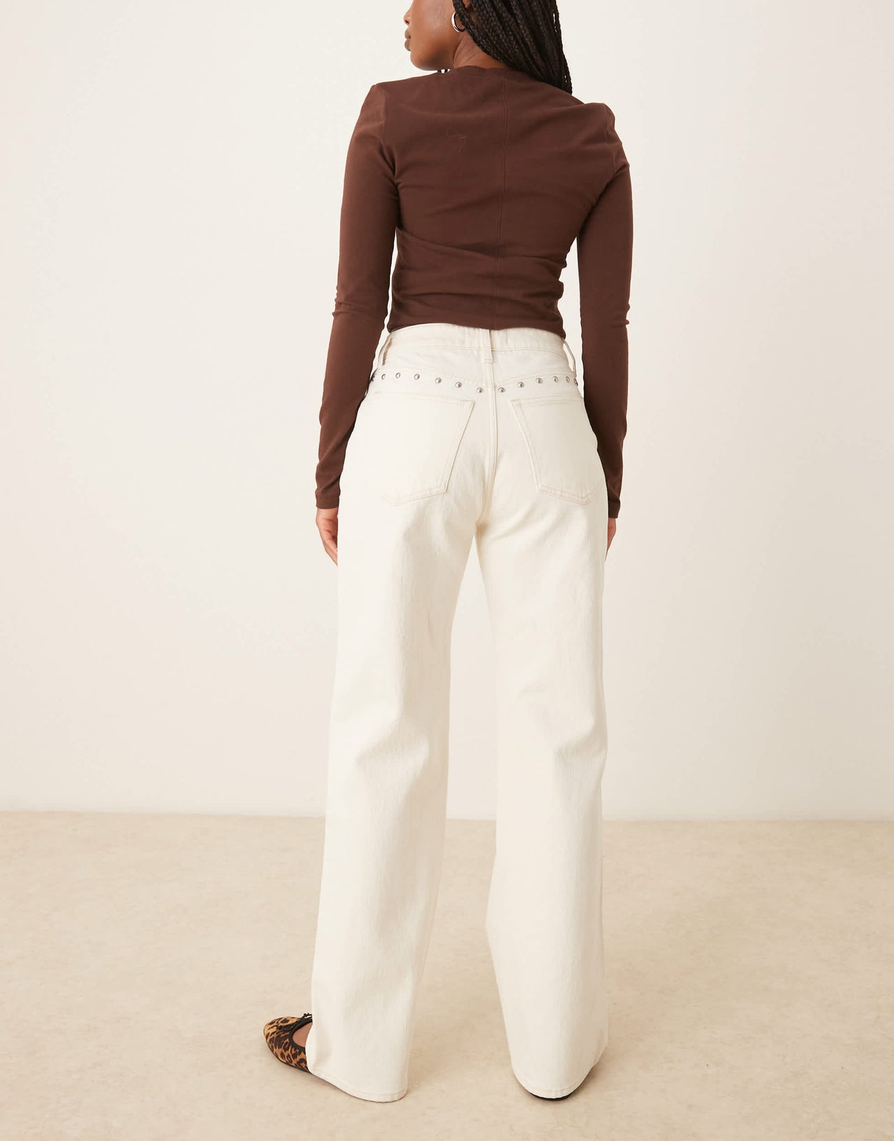 Abercrombie & Fitch curve love high rise 90's relaxed studded jeans in ecru