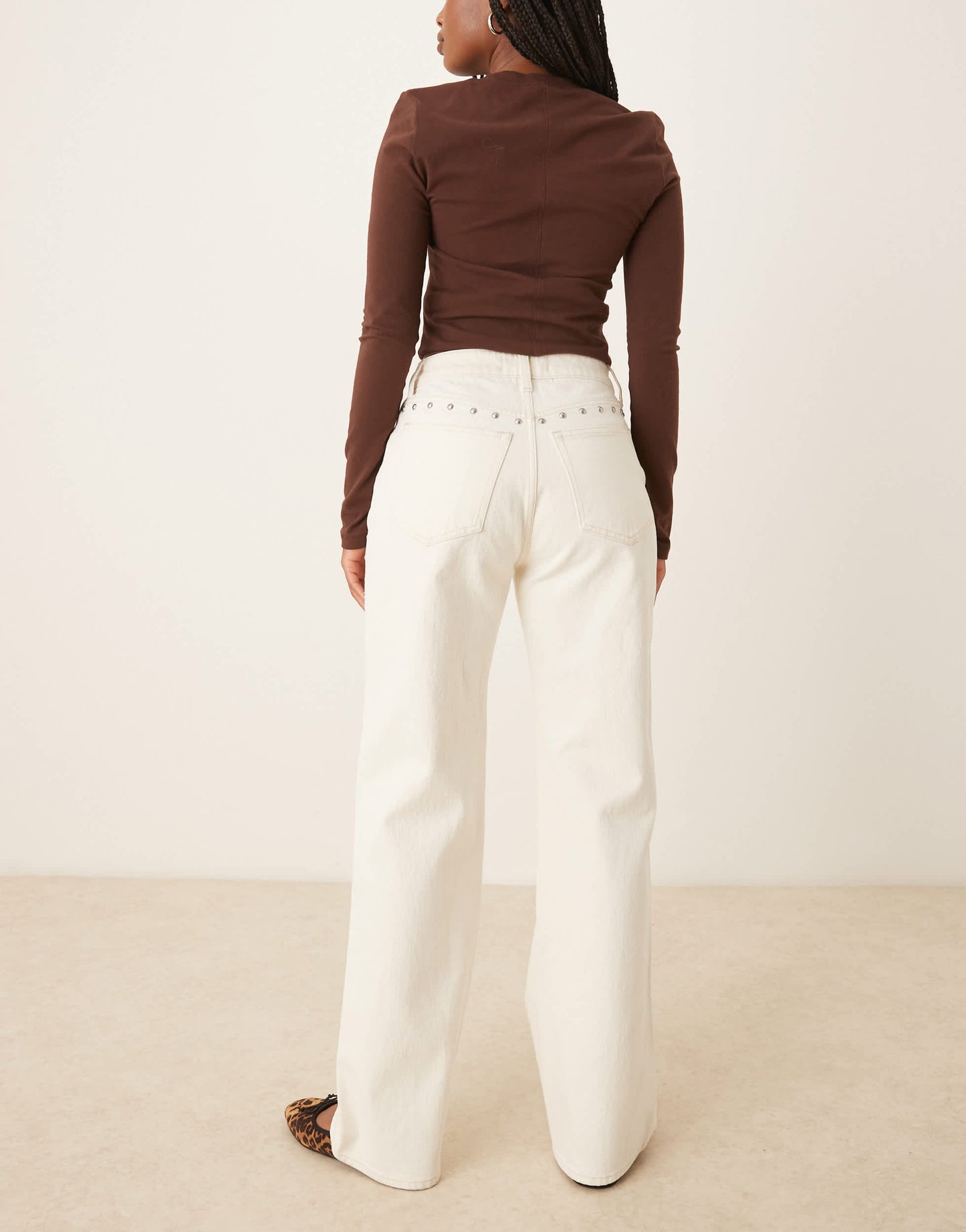 Abercrombie & Fitch curve love high rise 90's relaxed studded jeans in ecru