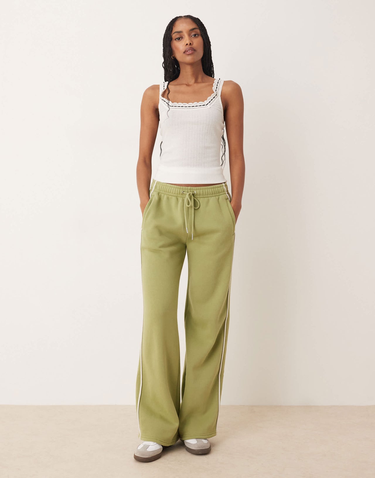 Abercrombie & Fitch mid rise wide leg jogger in sage green