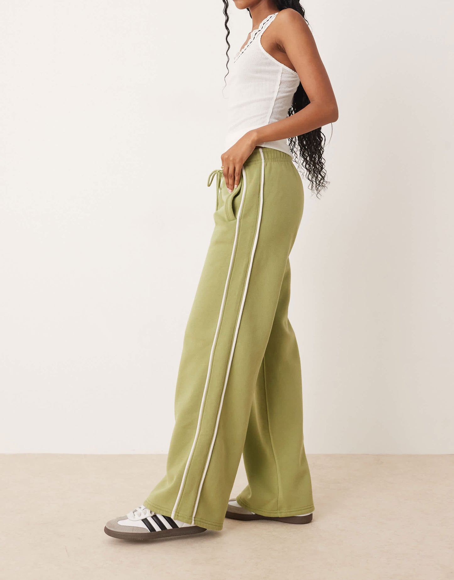 Abercrombie & Fitch mid rise wide leg jogger in sage green