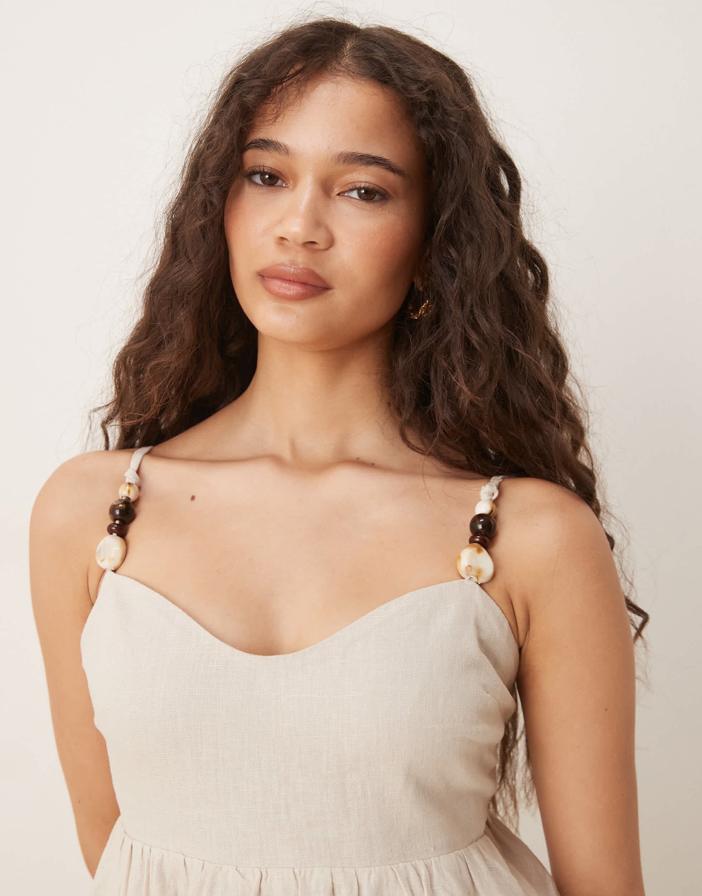 Abercrombie & Fitch spaghetti strap sweetheart neckline babydoll mini dress in cream