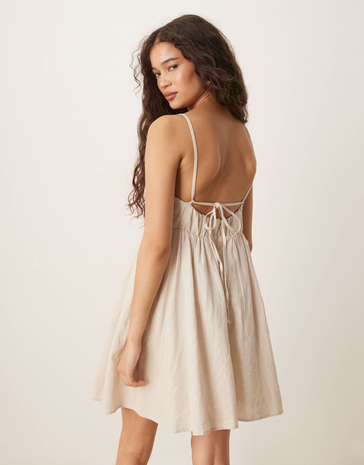 Abercrombie & Fitch spaghetti strap sweetheart neckline babydoll mini dress in cream