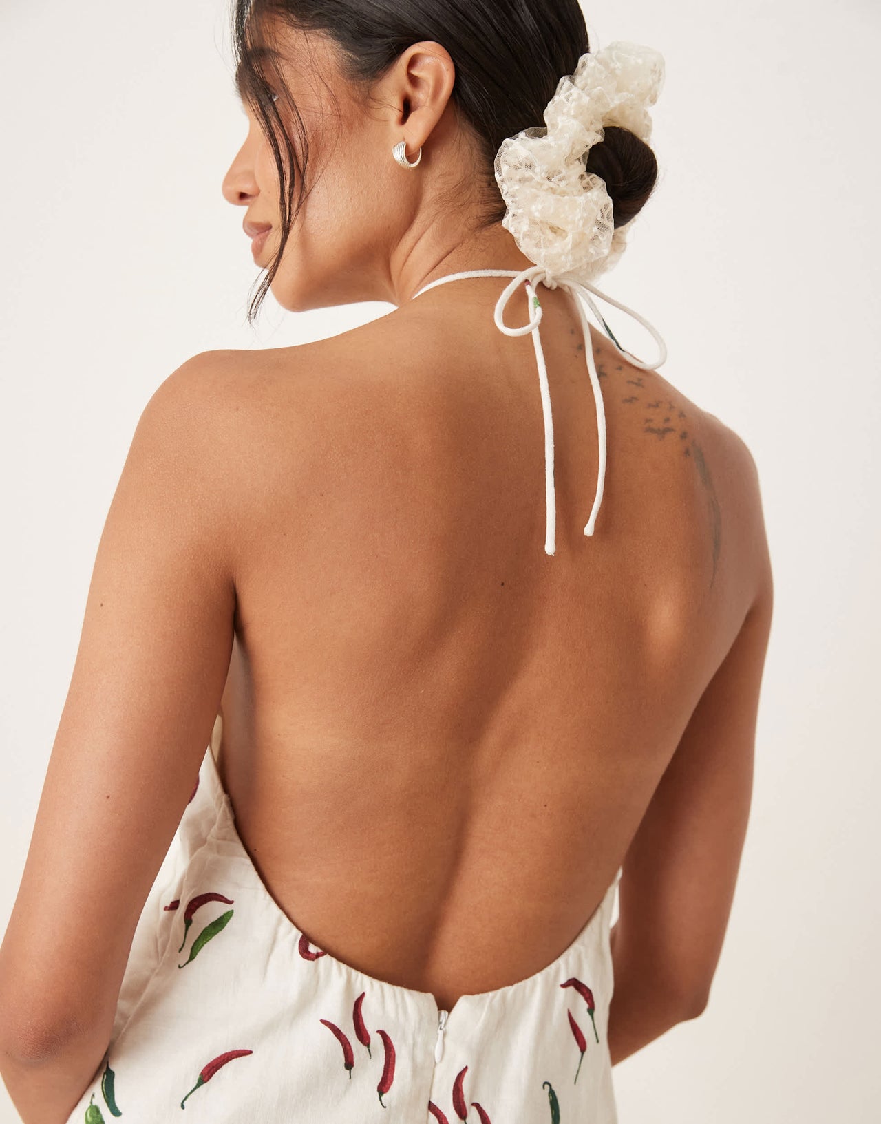 Abercrombie & Fitch halter neck open back linen mini dress in peppers