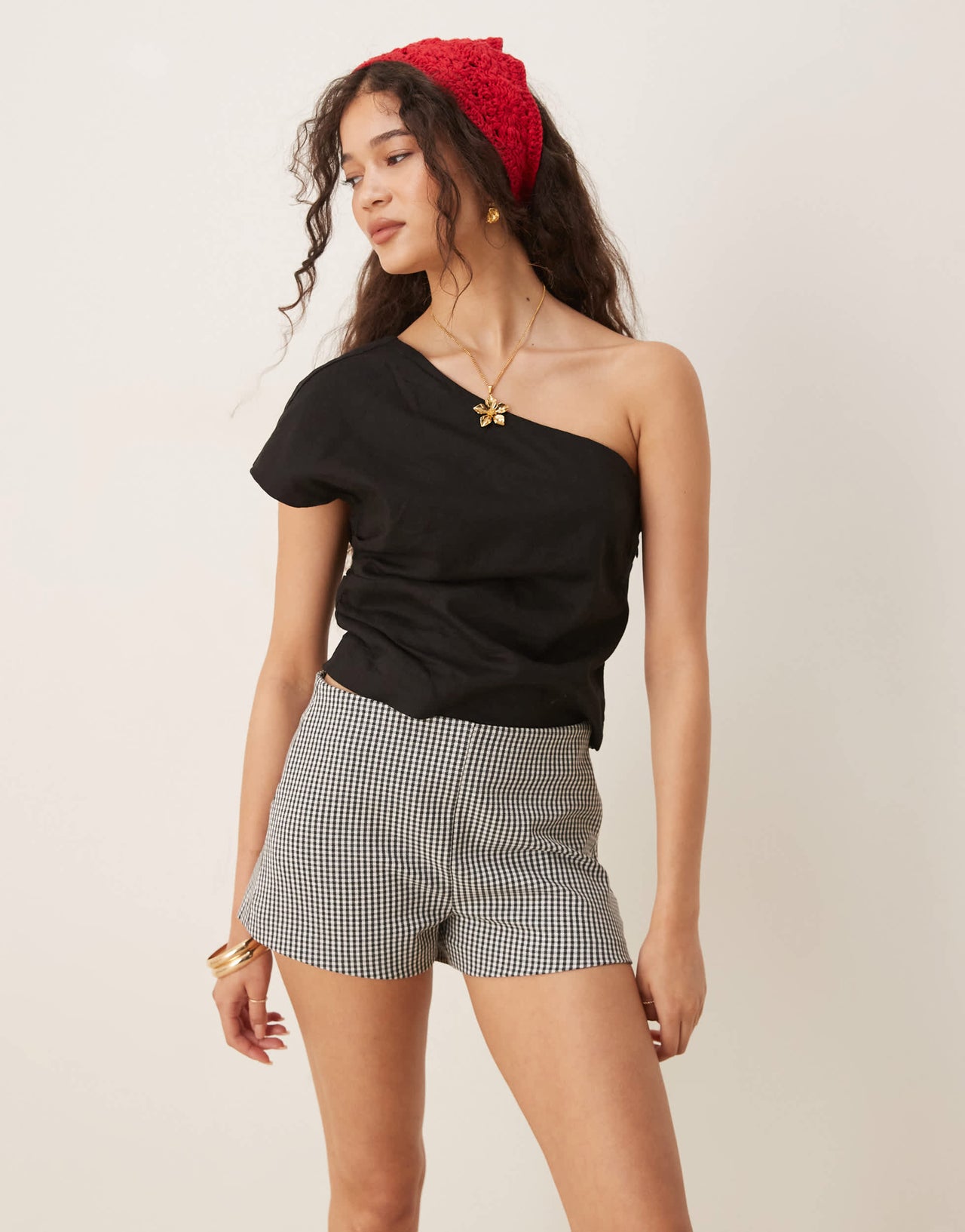Abercrombie & Fitch mid rise tailored shorts in black gingham