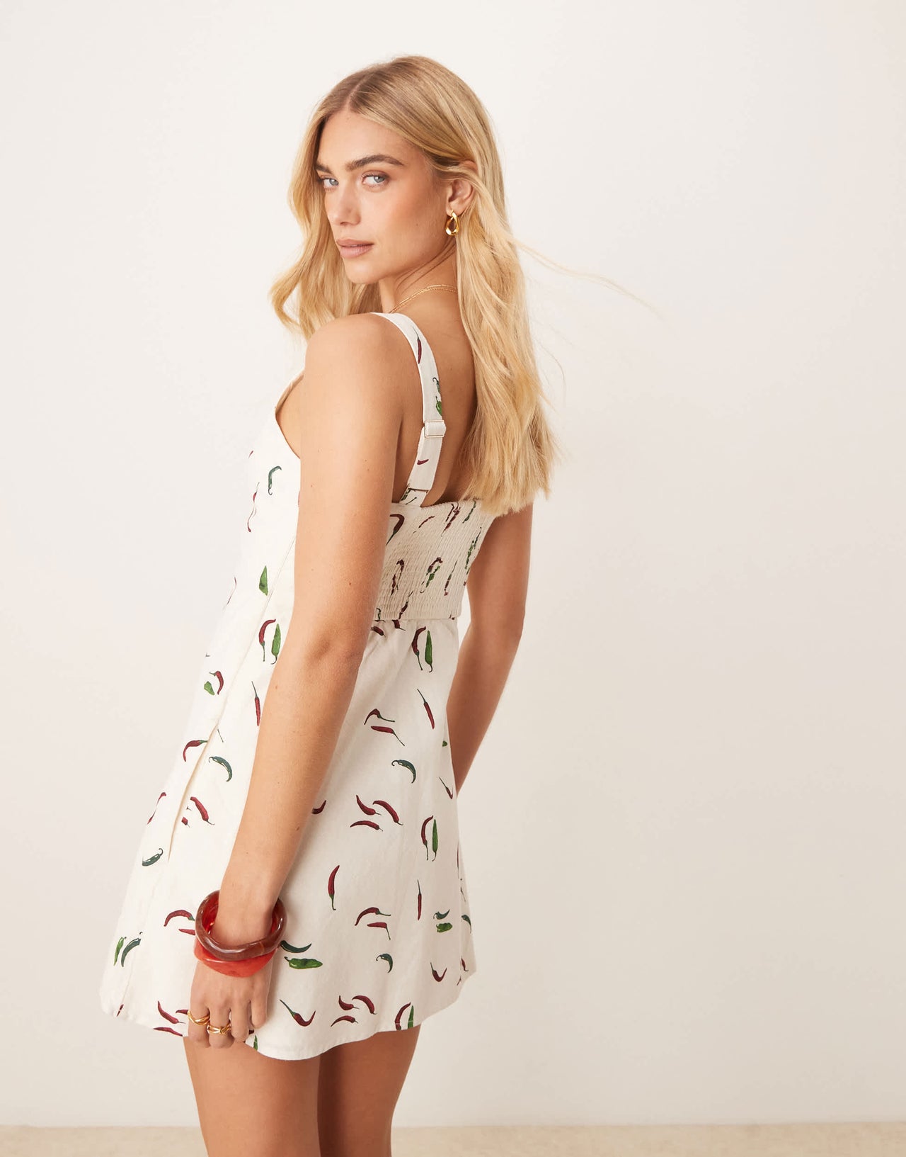 Abercrombie & Fitch high square neck linen mini dress in green print