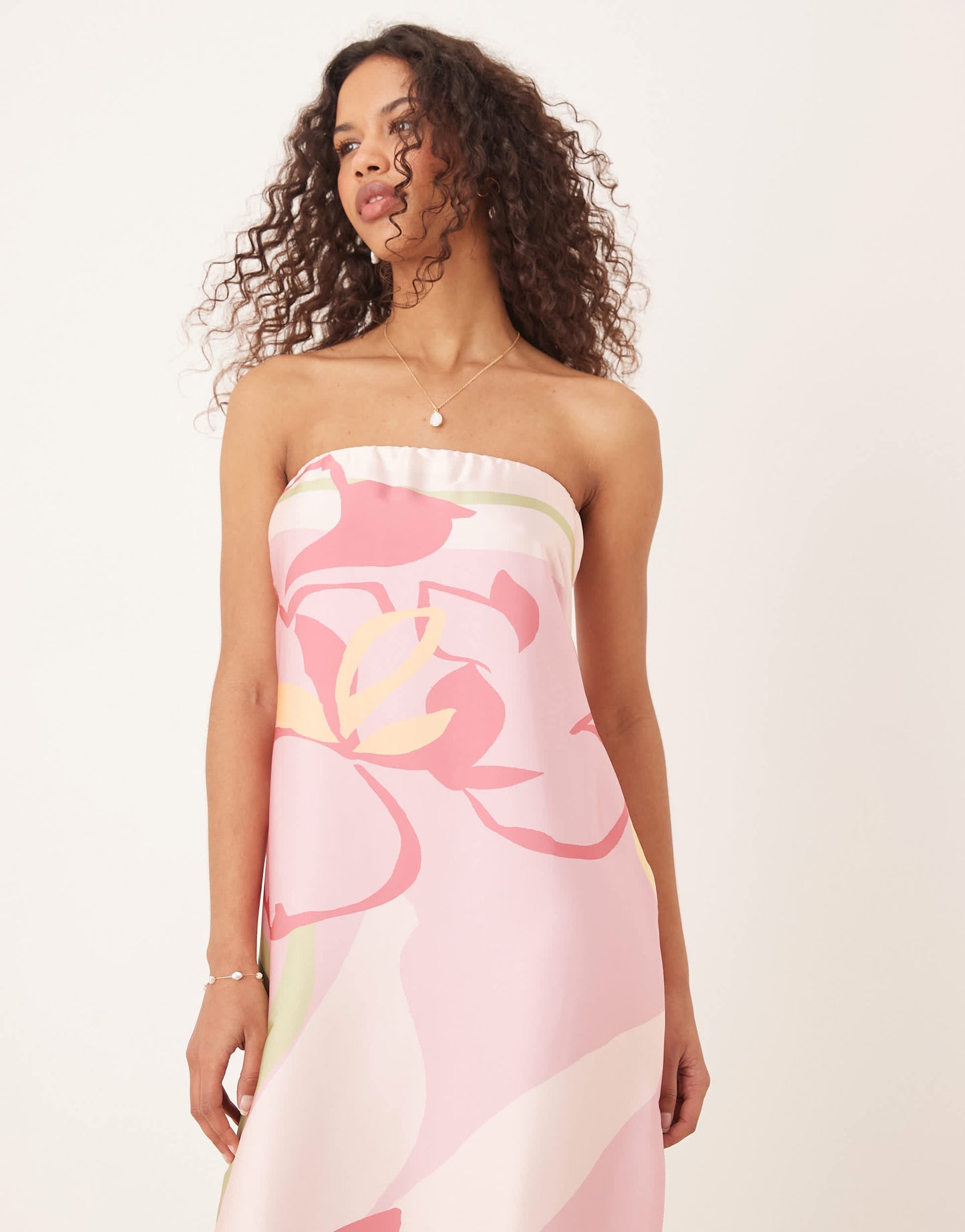 Abercrombie & Fitch satin strapless maxi dress in pink floral