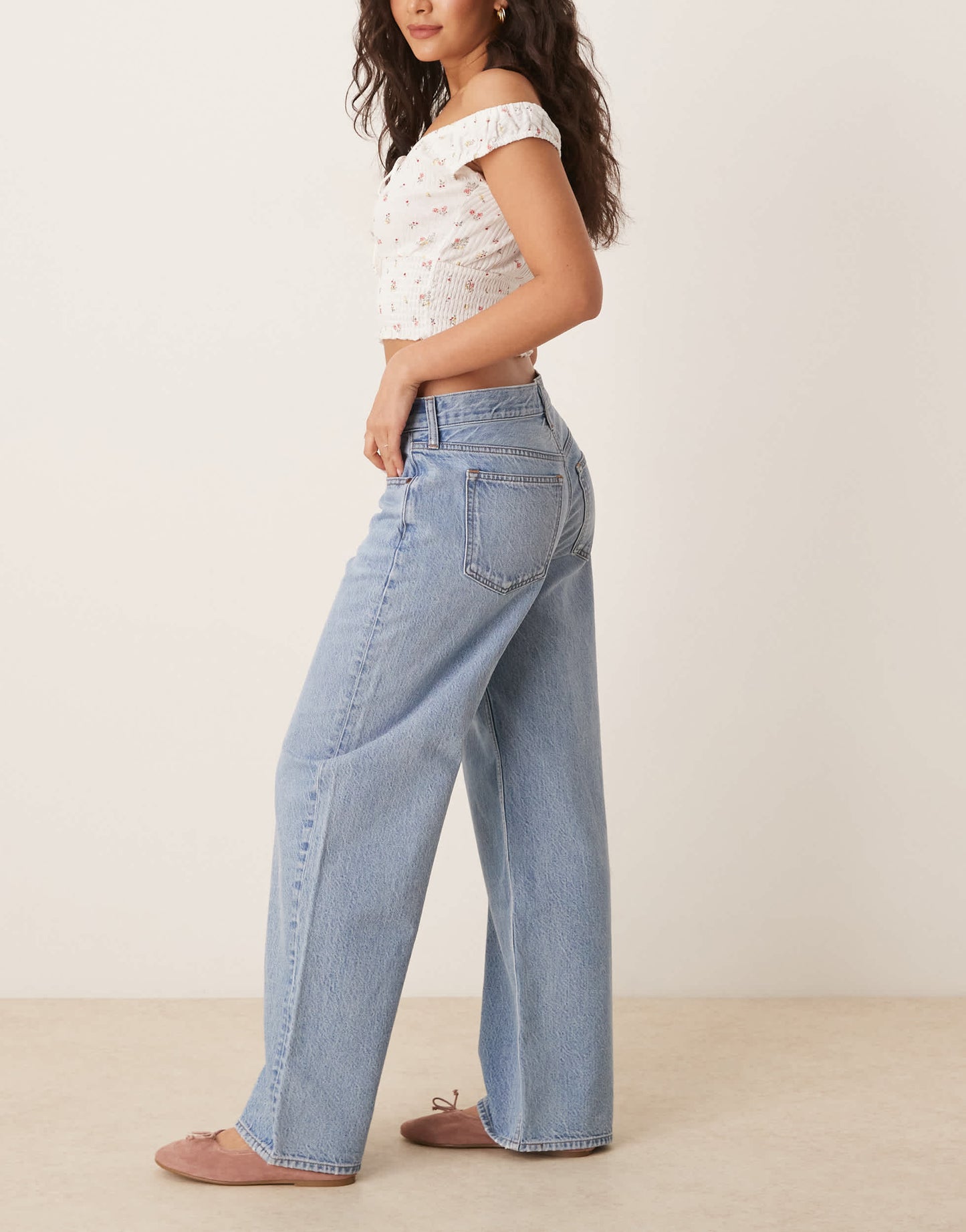 Abercrombie & Fitch curve love low rise ultra loose jeans in light wash