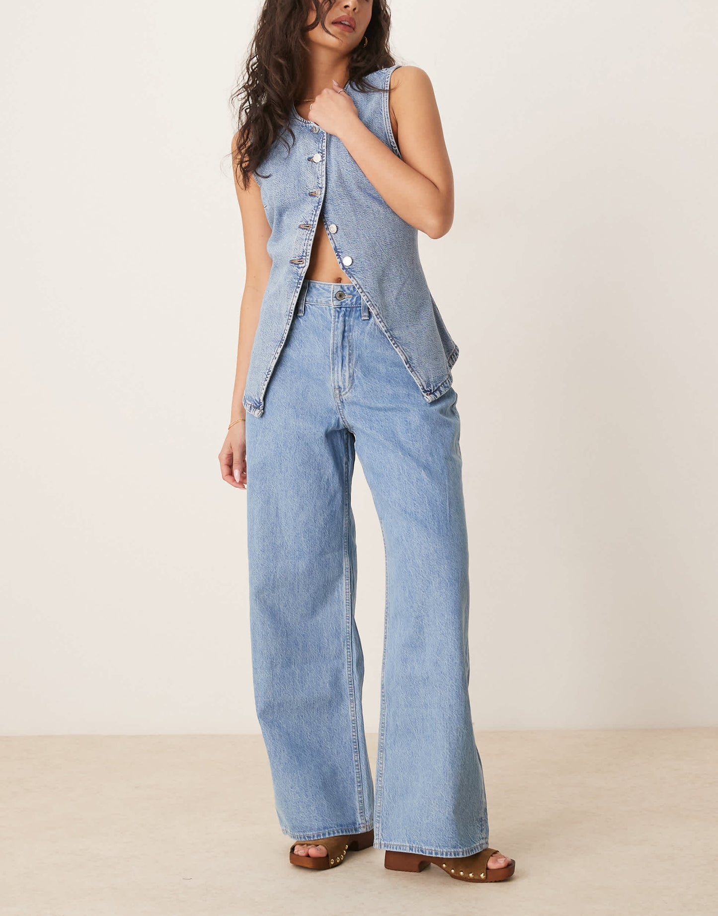 Abercrombie & Fitch curve love high rise wide leg jeans in medium wash