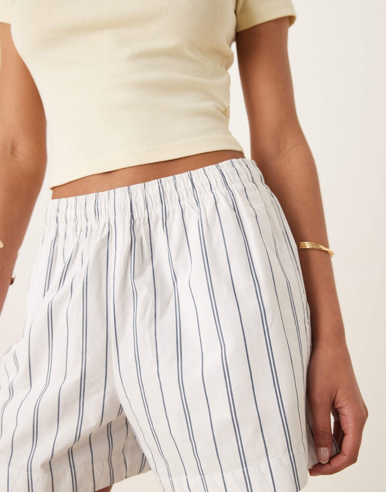 Abercrombie & Fitch tie waist poplin shorts in blue stripe