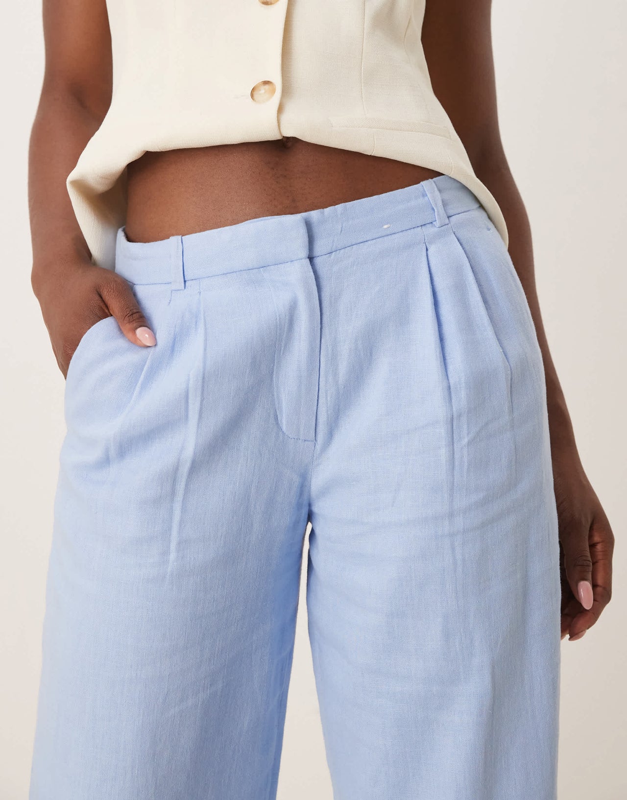 Abercrombie & Fitch curve love low rise linen trousers in blue