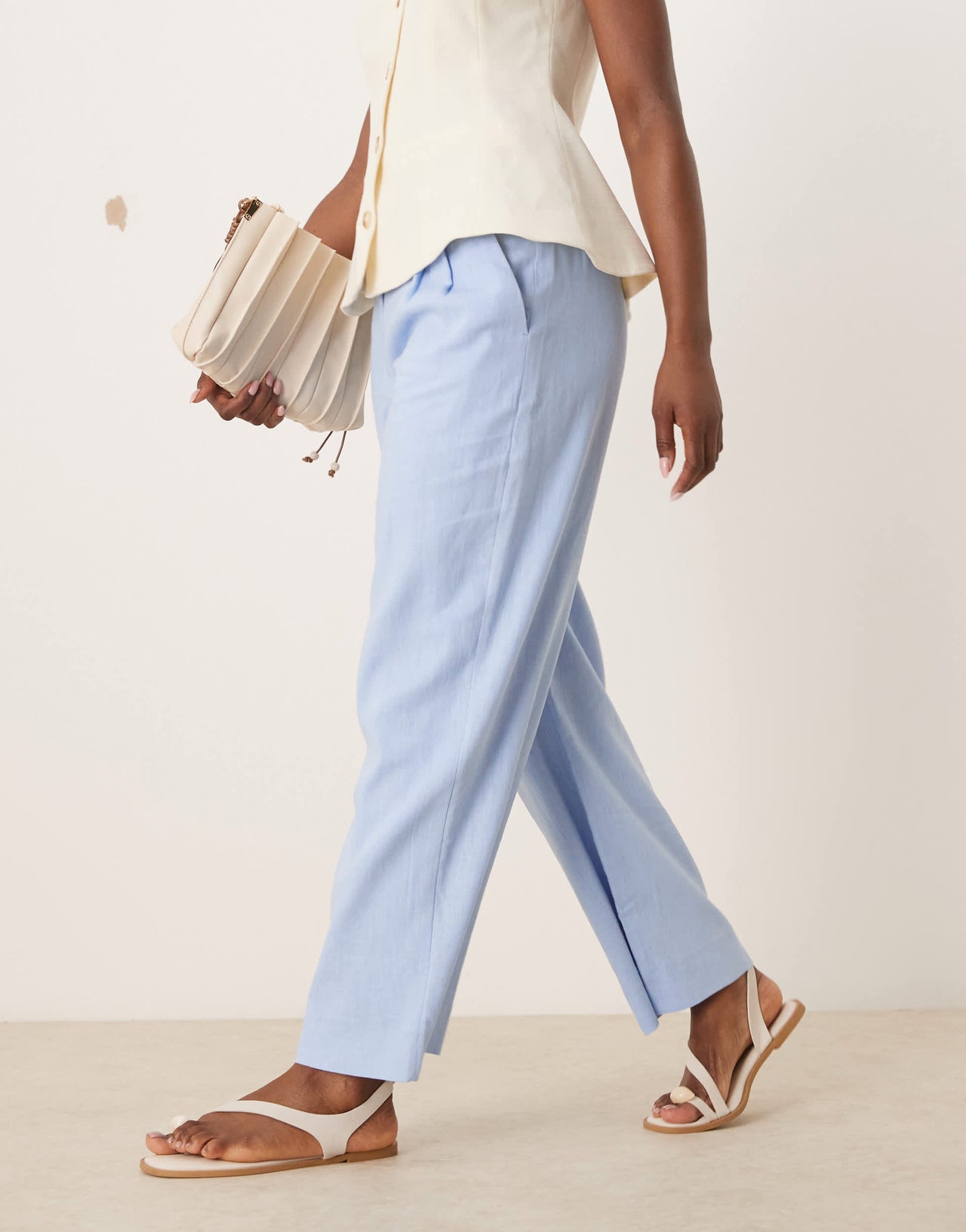 Abercrombie & Fitch curve love low rise linen trousers in blue