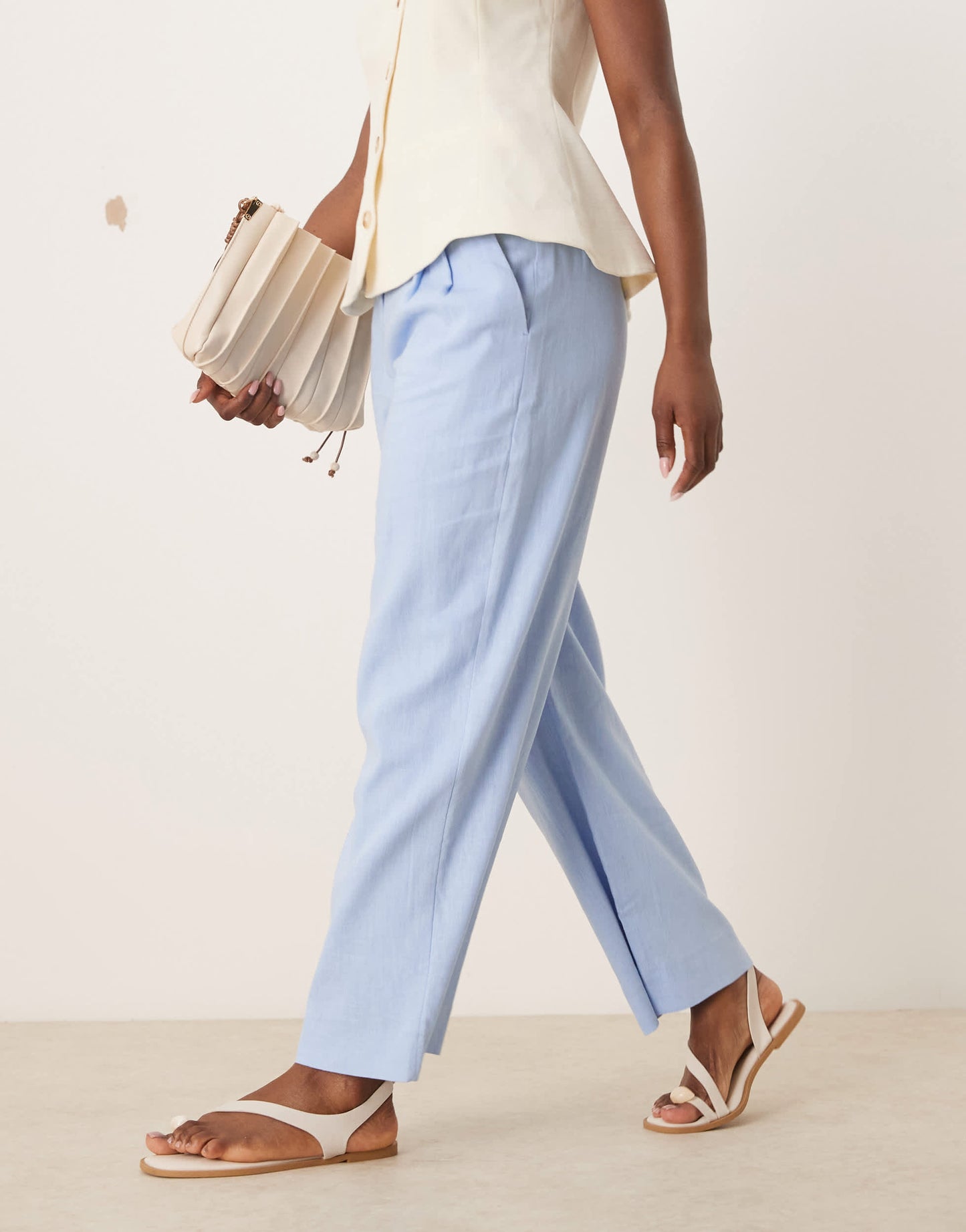 Abercrombie & Fitch curve love low rise linen trousers in blue