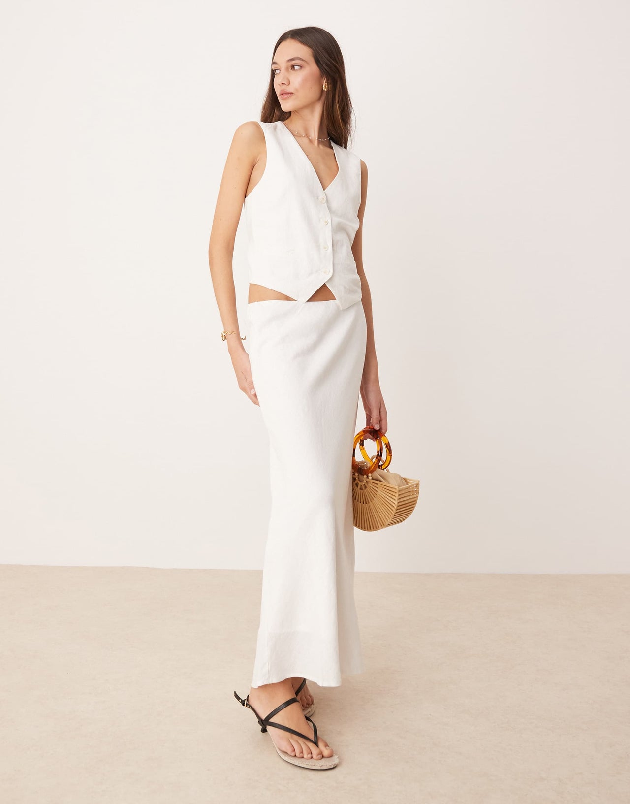 Abercrombie & Fitch bias cut linen blend maxi skirt in white