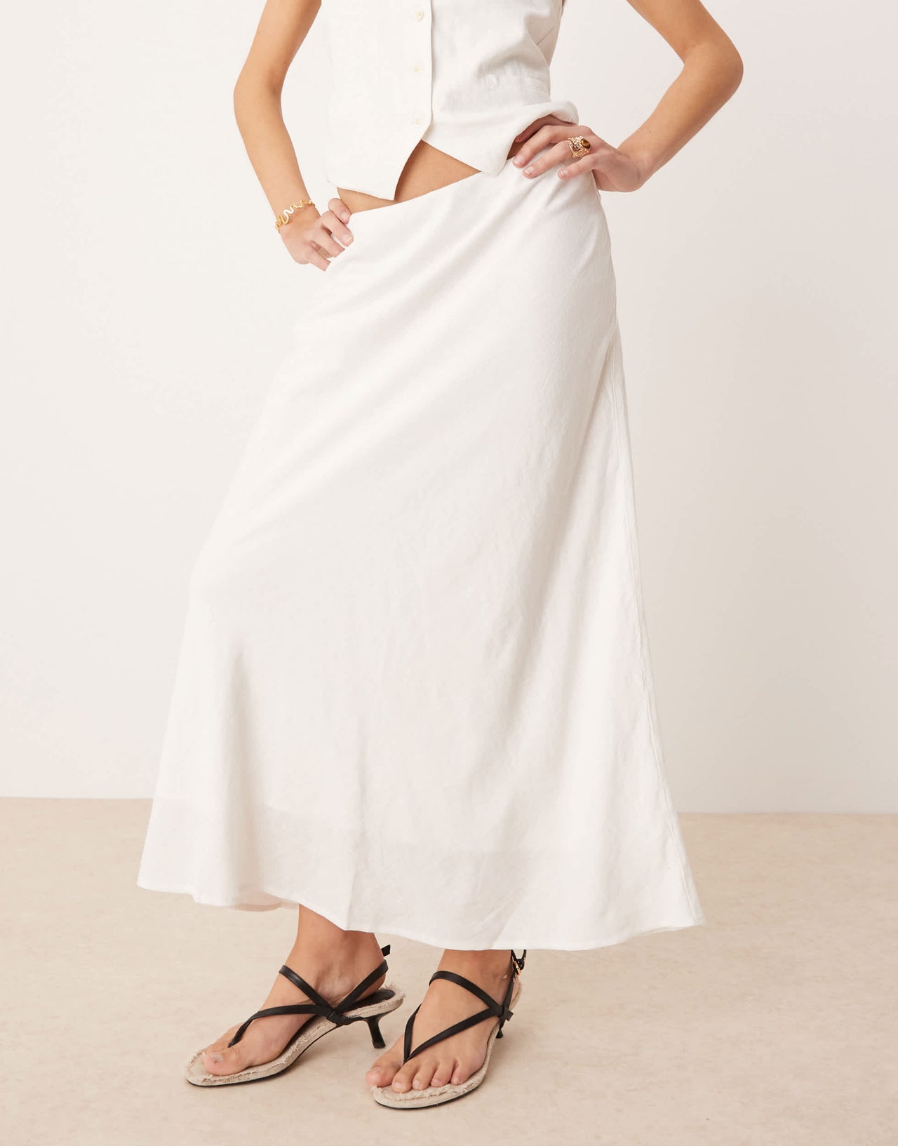 Abercrombie & Fitch bias cut linen blend maxi skirt in white