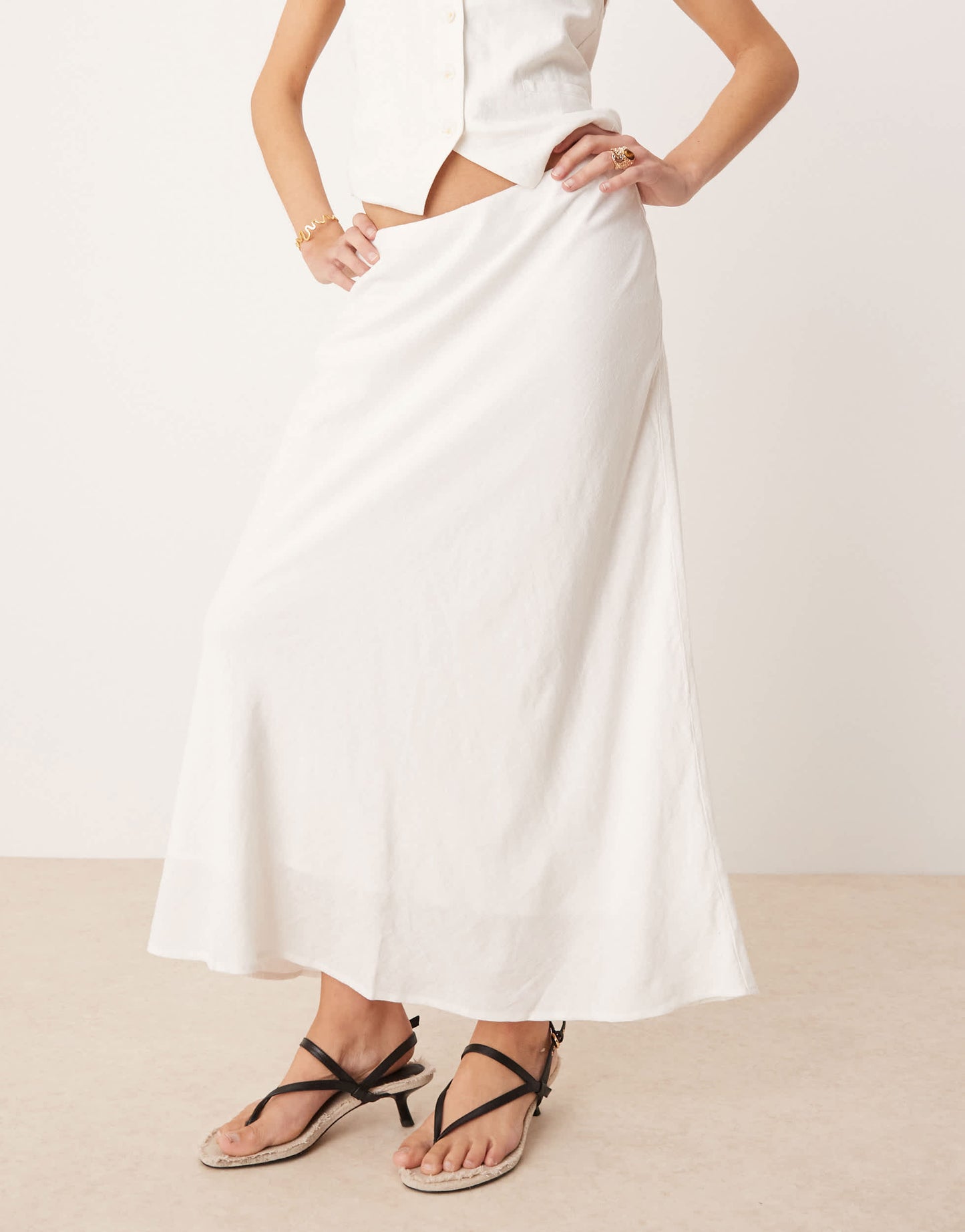 Abercrombie & Fitch bias cut linen blend maxi skirt in white