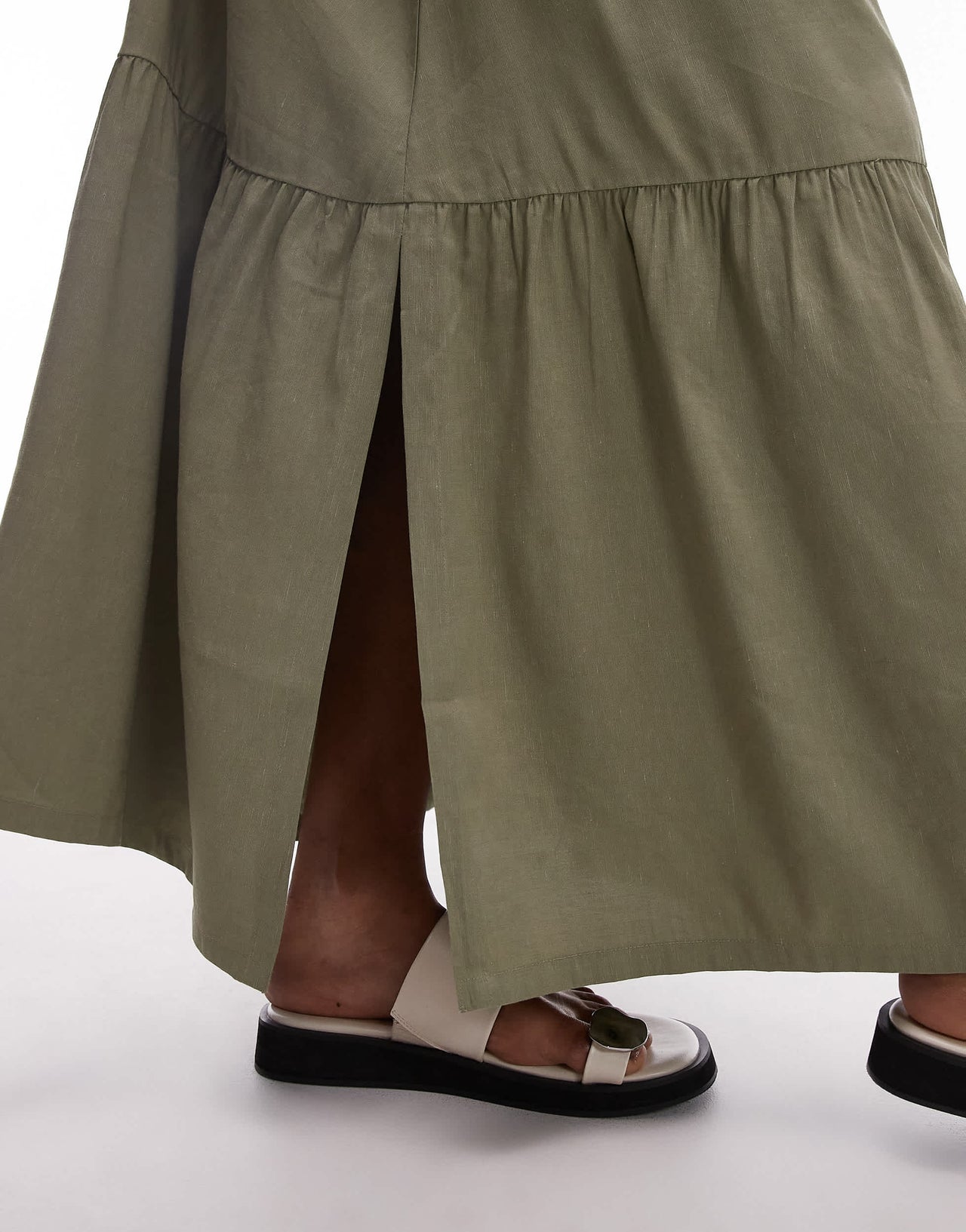 & Other Stories linen blend maxi skirt with tiered hem and side splits in khaki