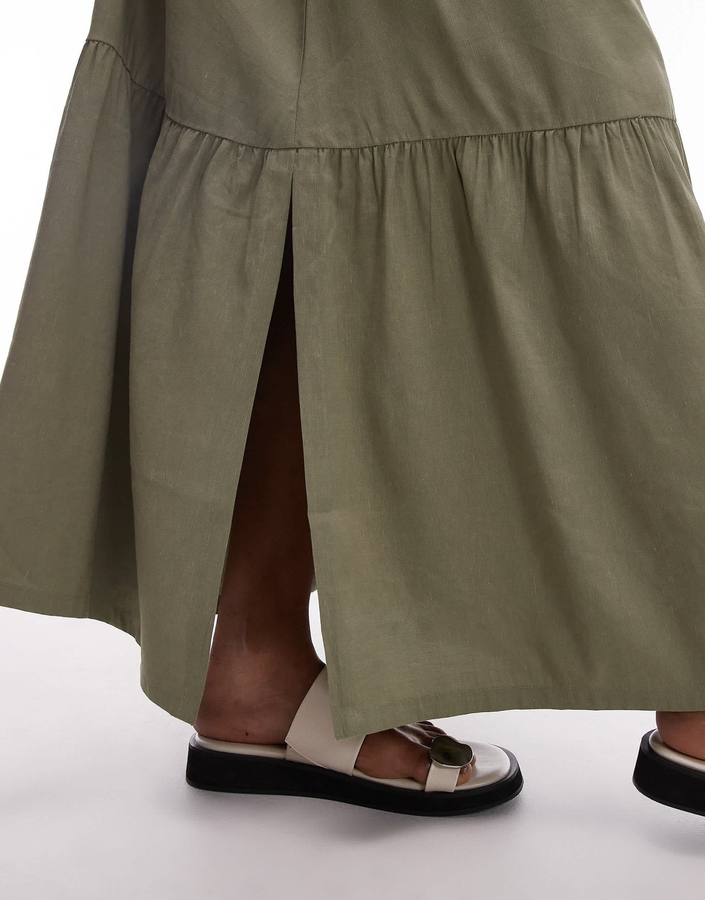 & Other Stories linen blend maxi skirt with tiered hem and side splits in khaki