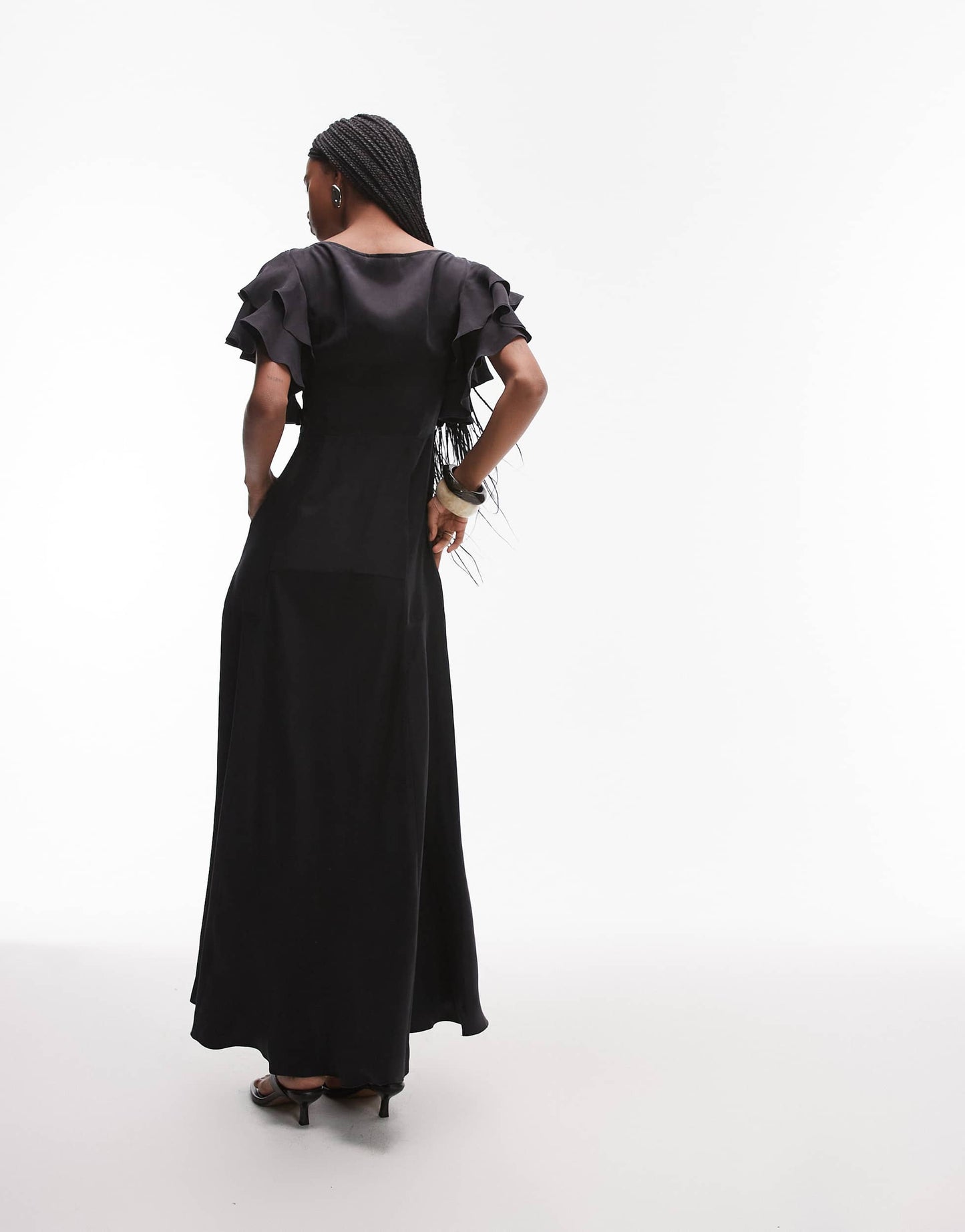 & Other Stories maxi dress with ruffle sleeves and open back in black