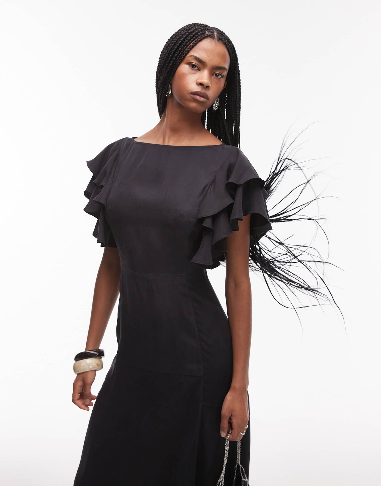 & Other Stories maxi dress with ruffle sleeves and open back in black