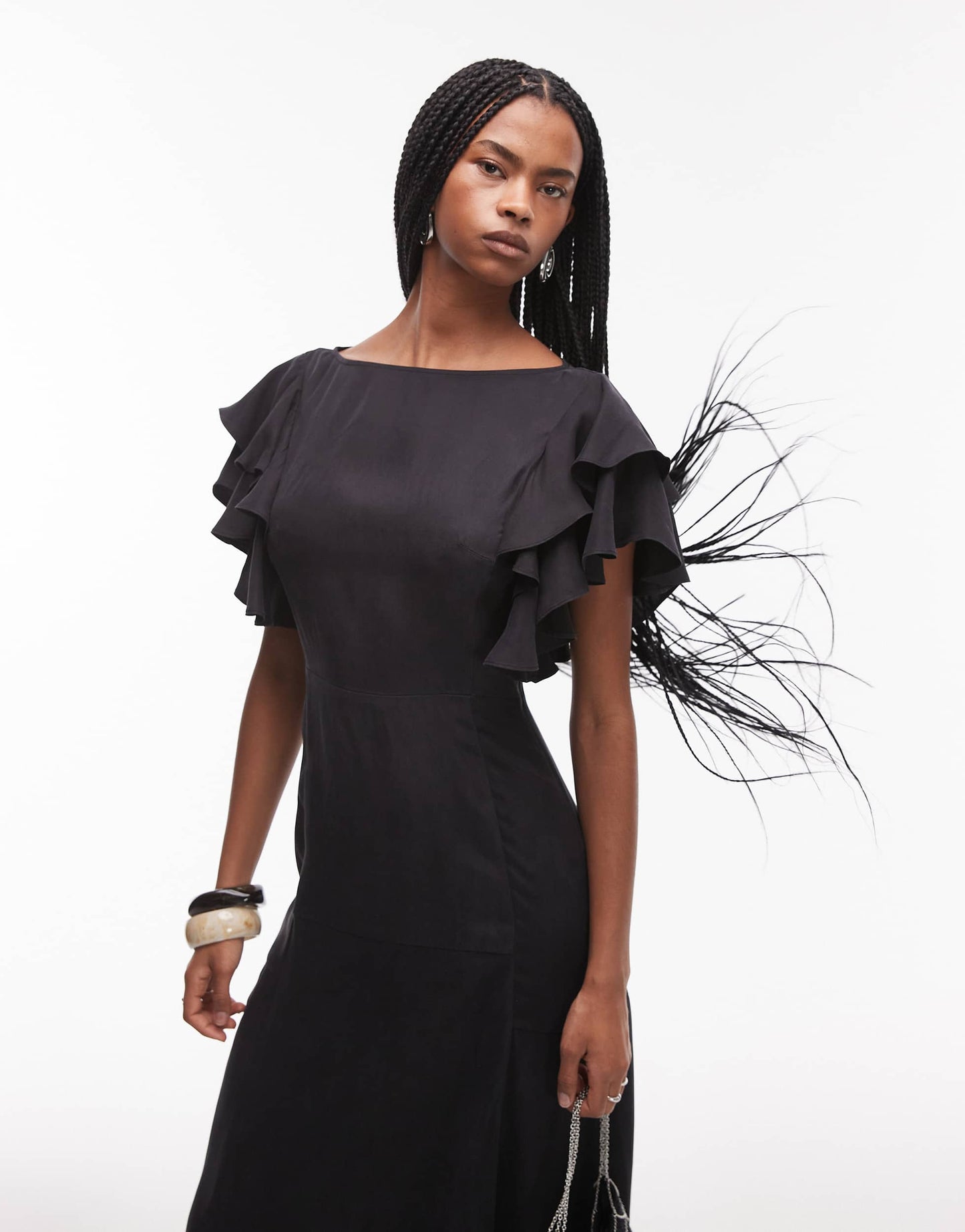 & Other Stories maxi dress with ruffle sleeves and open back in black