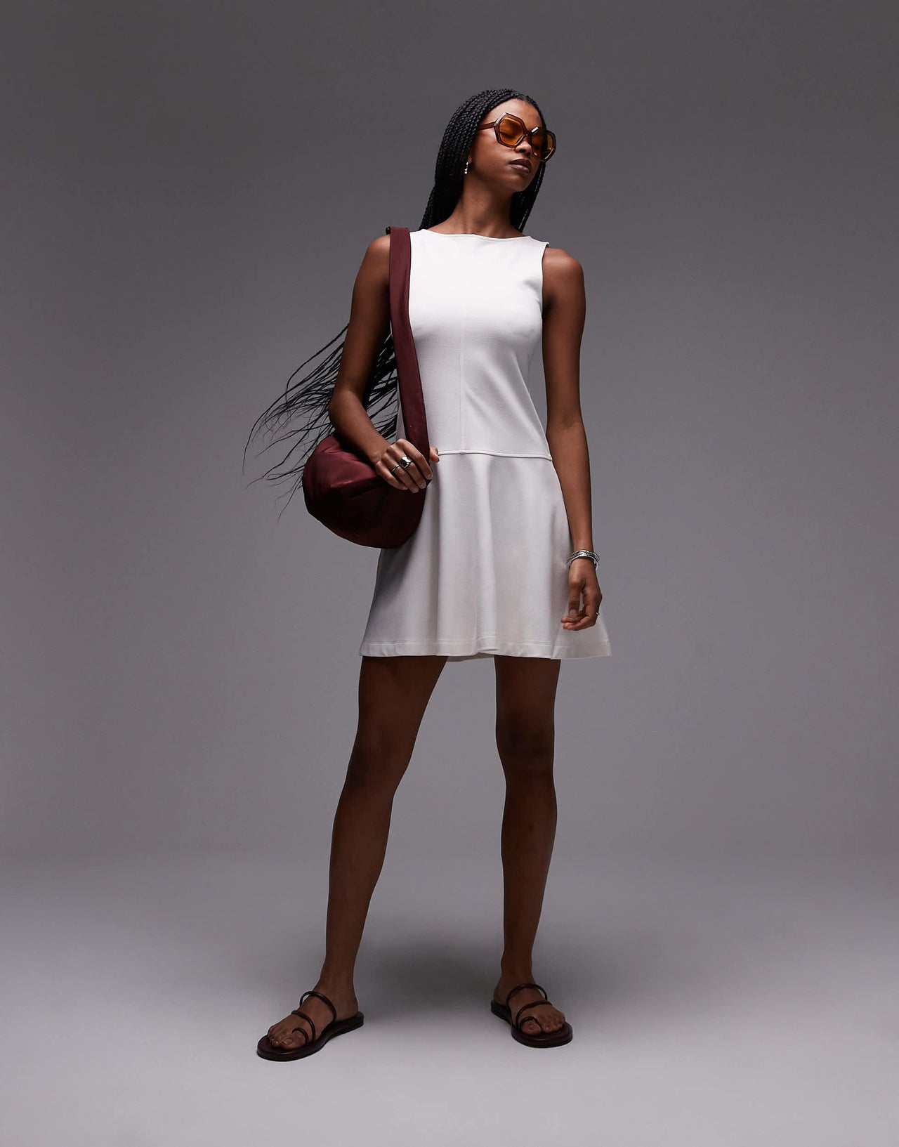 & Other Stories jersey boat neck mini dress with skater hem in off  white