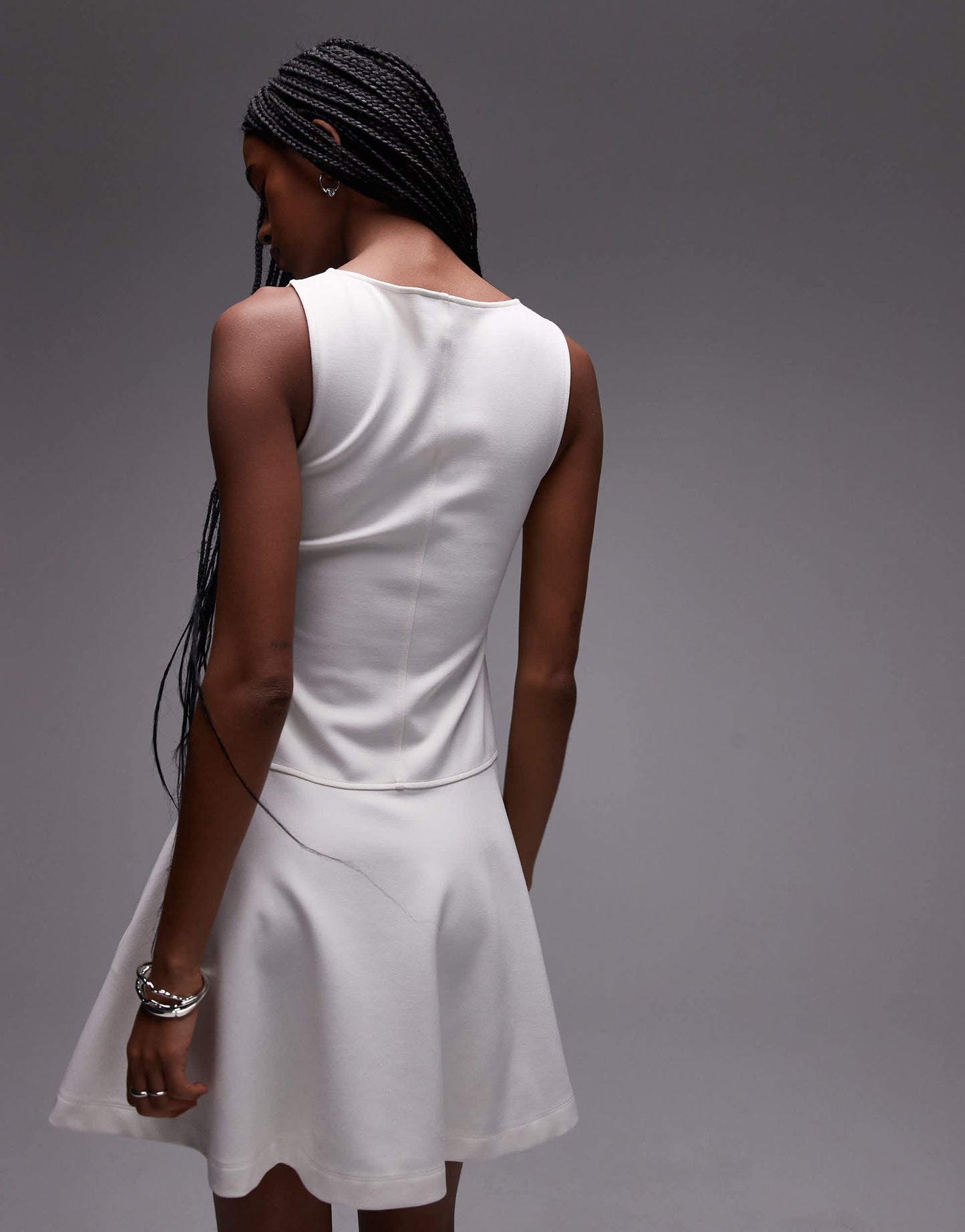 & Other Stories jersey boat neck mini dress with skater hem in off  white