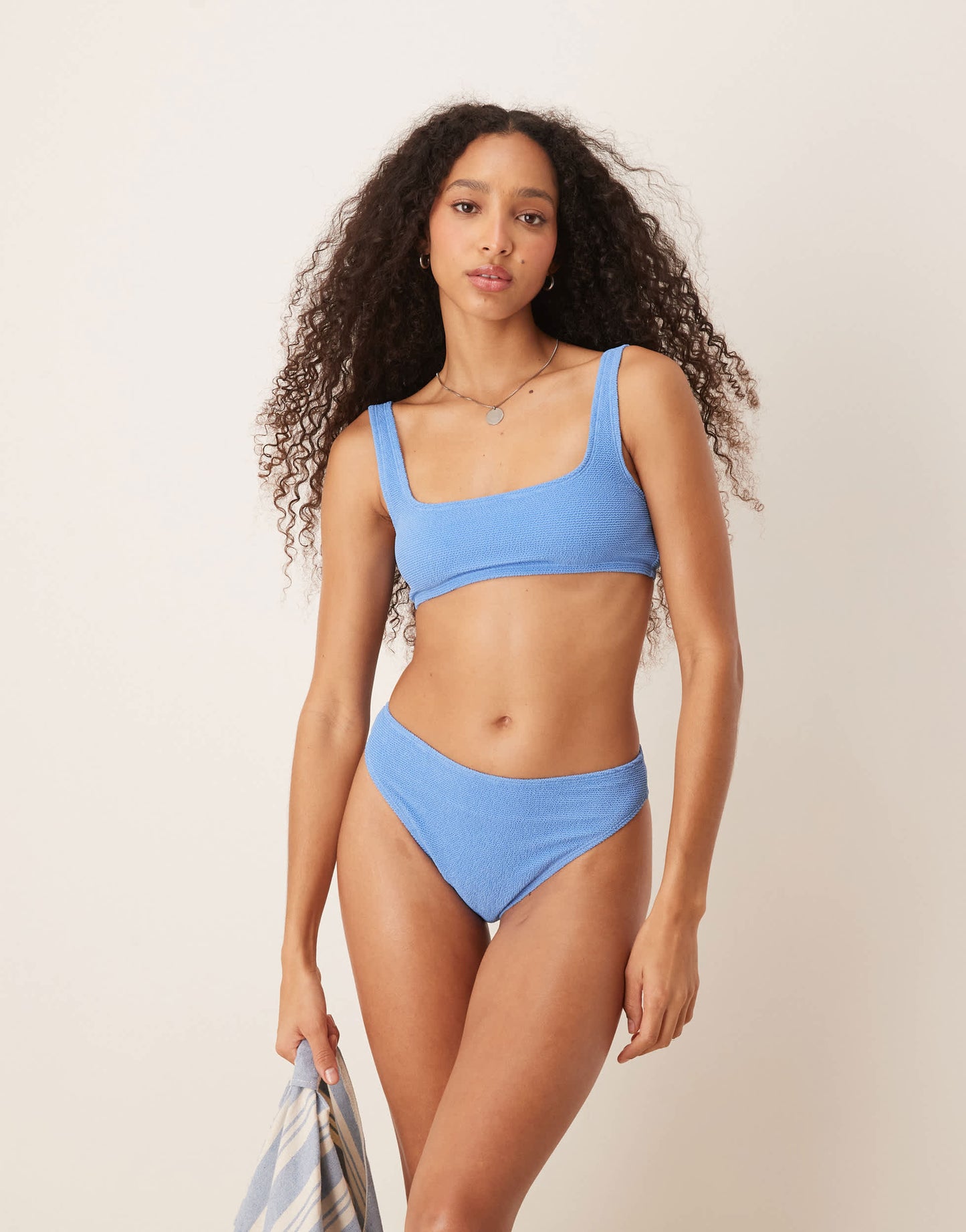 & Other Stories mix and match crinkle high leg bikini bottom in blue