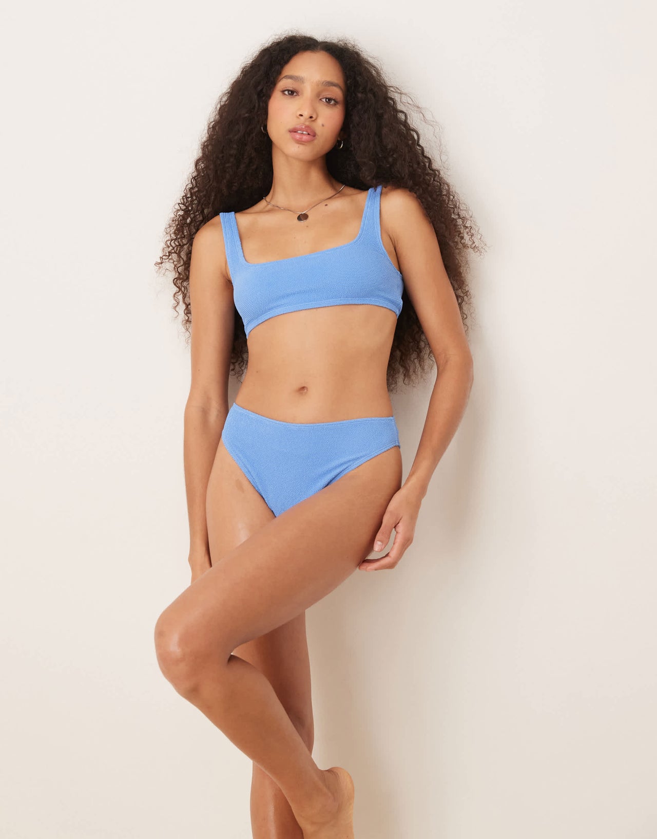 & Other Stories mix and match crinkle high leg bikini bottom in blue
