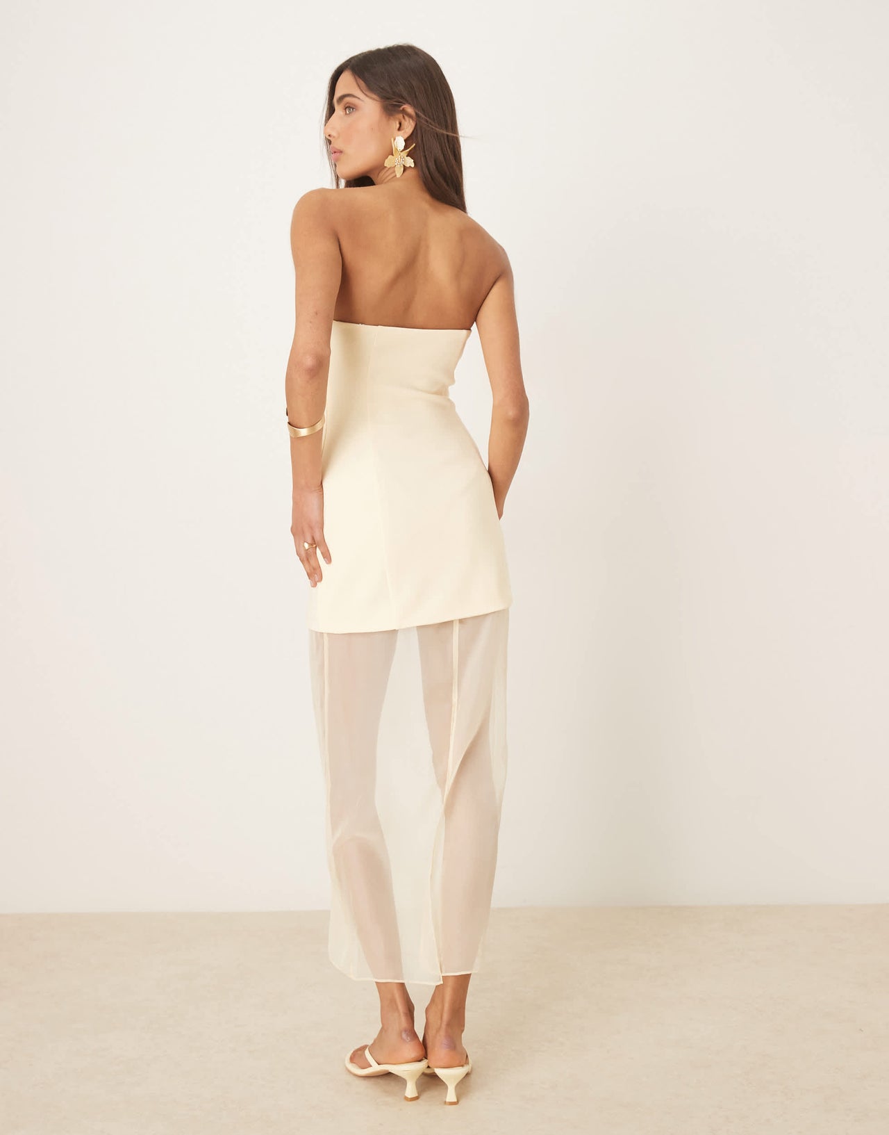 Forever New drop hem sheer midaxi dress in lemon drop