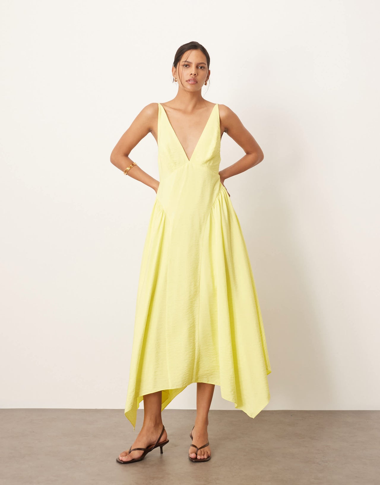 ARRANGE cross back detail midi dress with full skirt in yellow