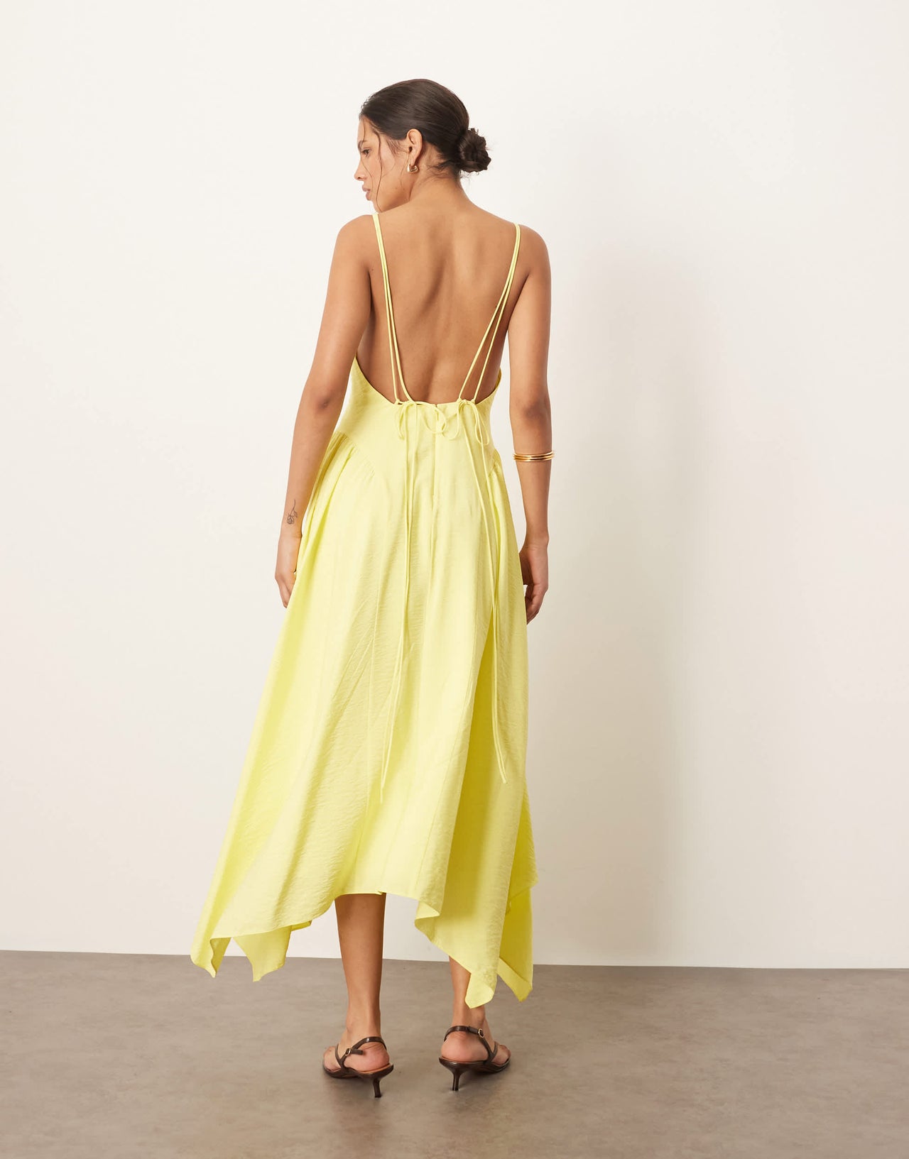 ARRANGE cross back detail midi dress with full skirt in yellow