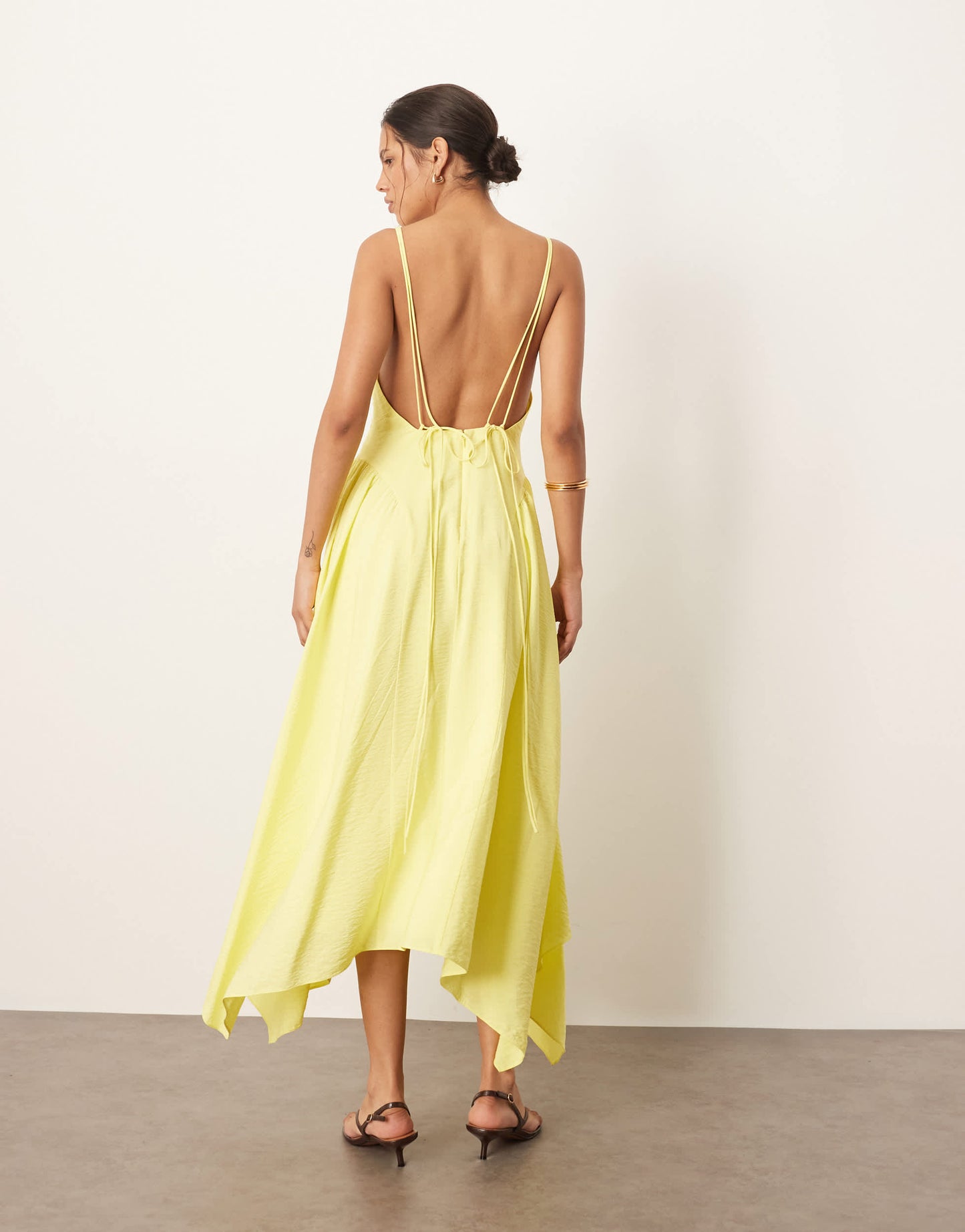 ARRANGE cross back detail midi dress with full skirt in yellow