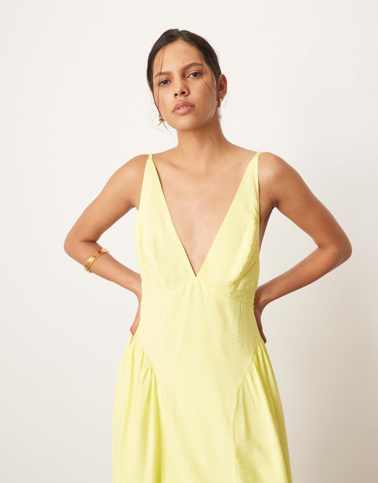 ARRANGE cross back detail midi dress with full skirt in yellow