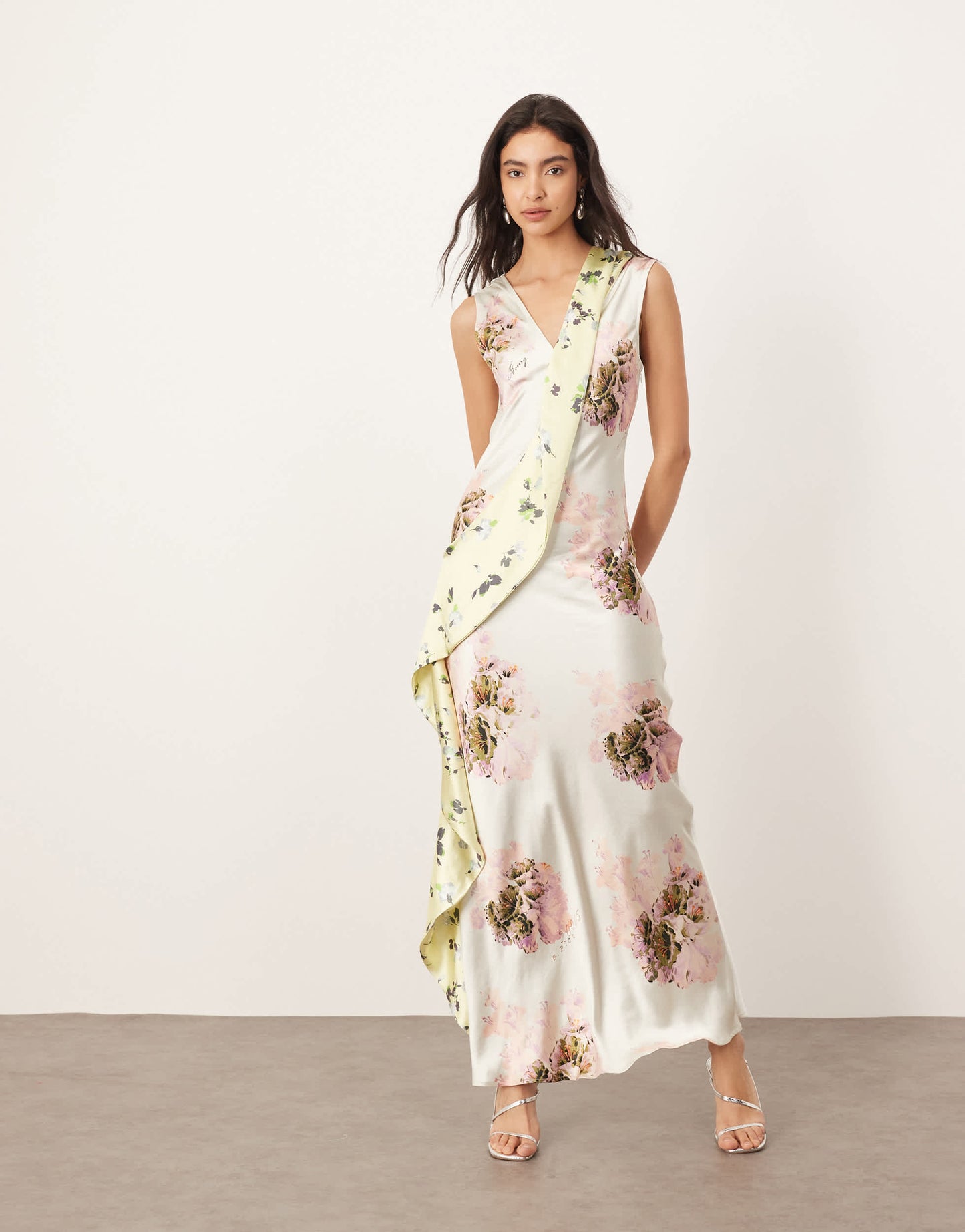 ARRANGE asymmetric panelled maxi dress in mixed floral print