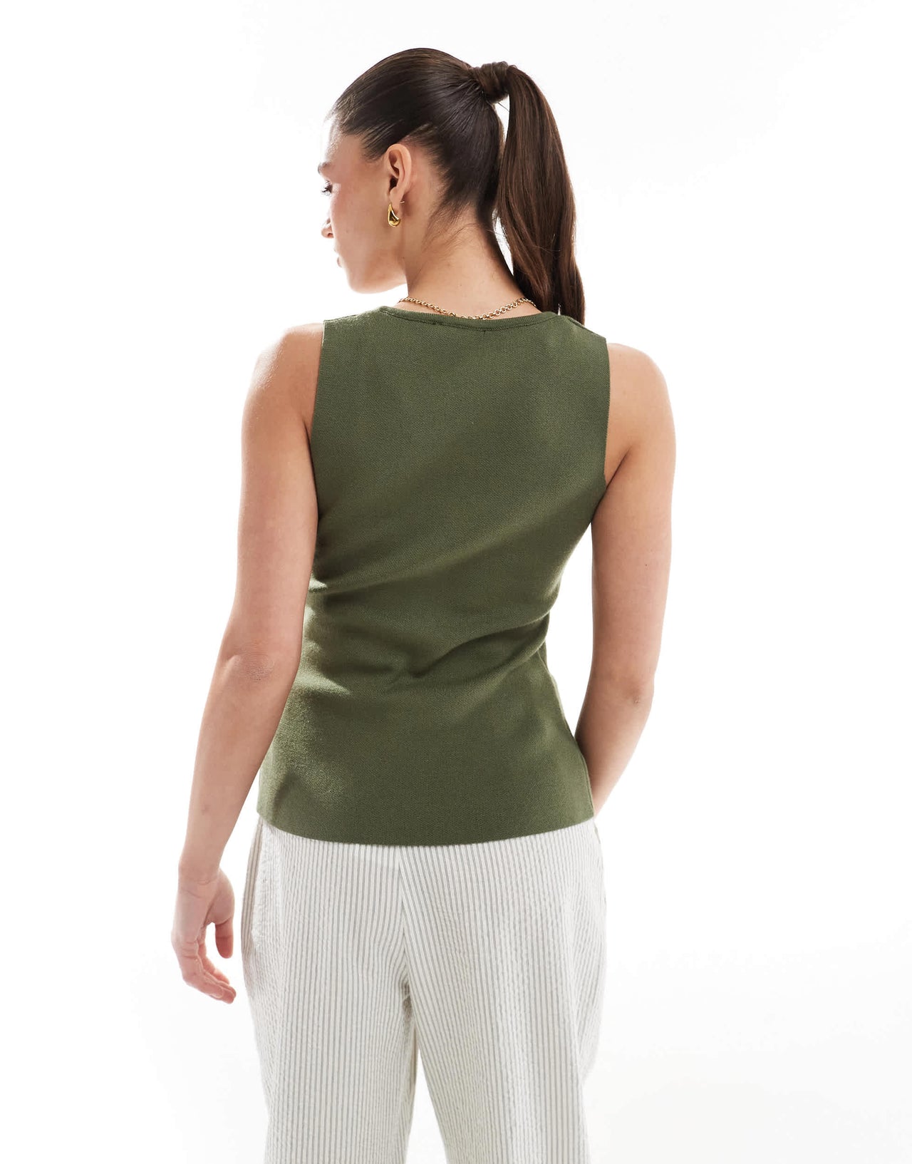 New Look square neck knitted waistcoat in khaki