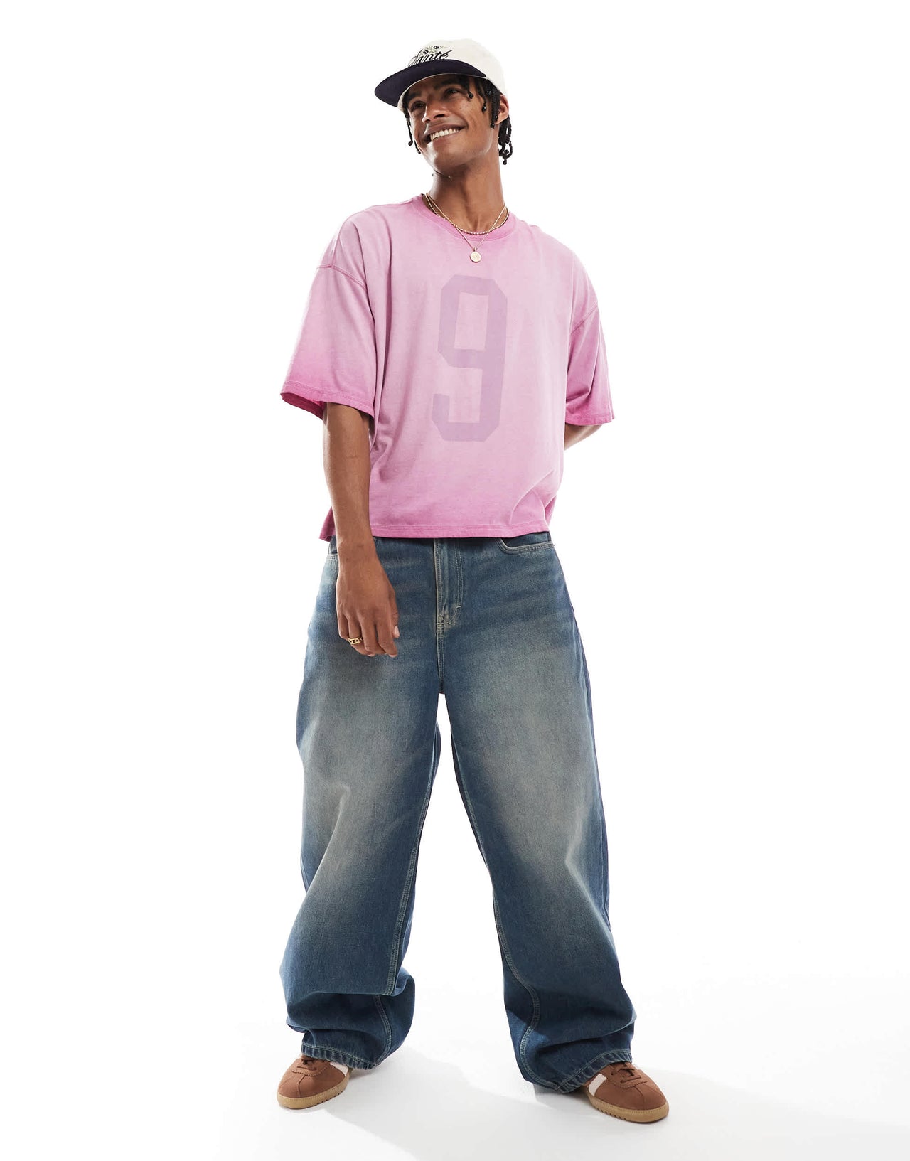 Hollister baggy drop jersey t-shirt with varsity motif detail in washed pink