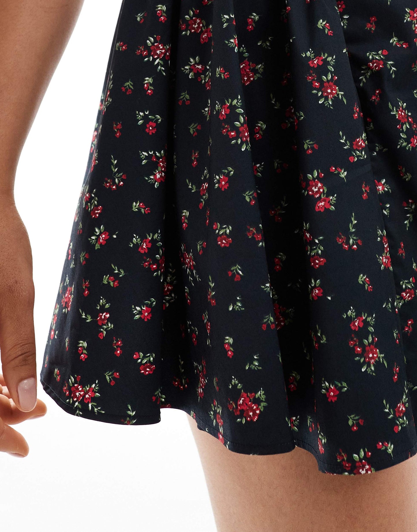 Bershka straight neck volume mini dress in navy floral
