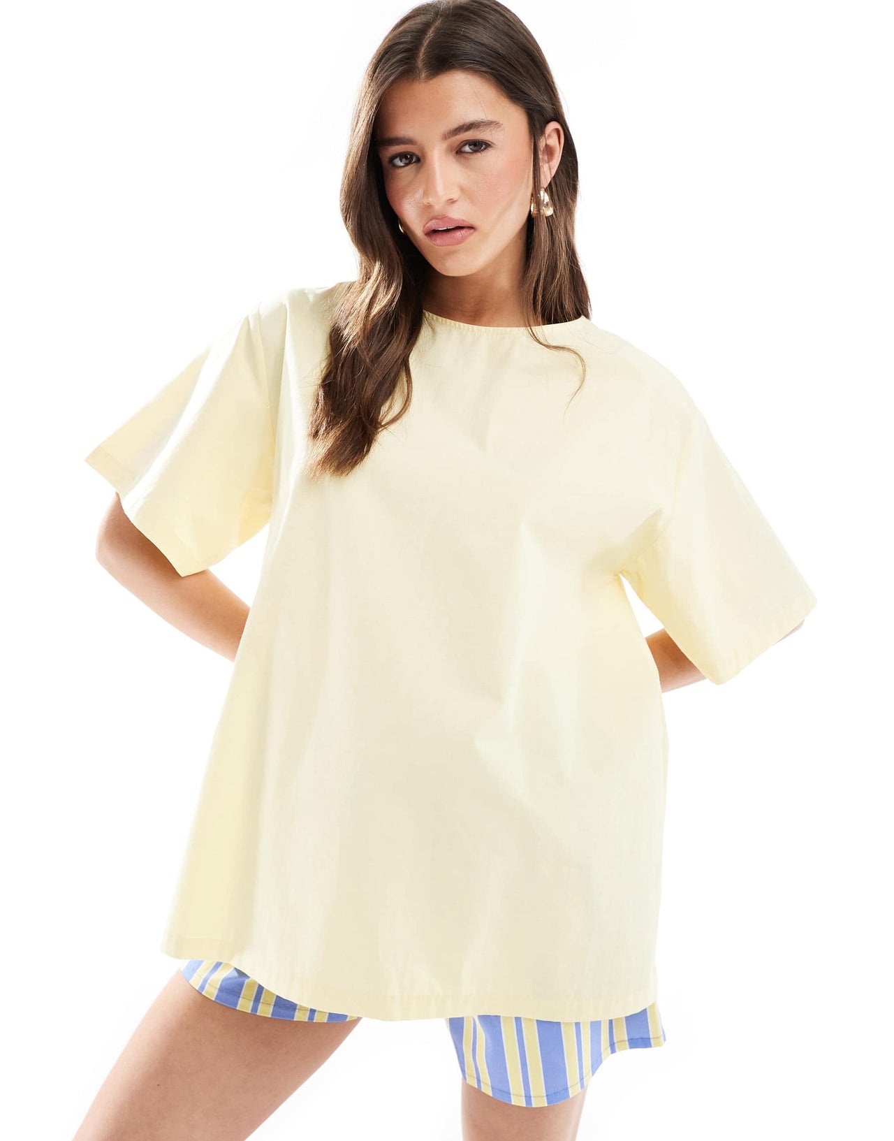 ASOS DESIGN poplin pleat back trapeze t shirt in buttermilk
