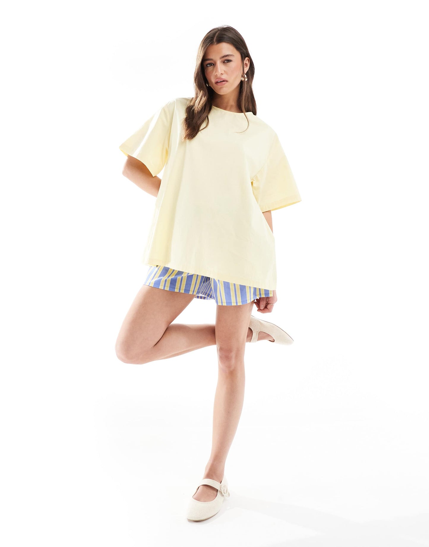 ASOS DESIGN poplin pleat back trapeze t shirt in buttermilk